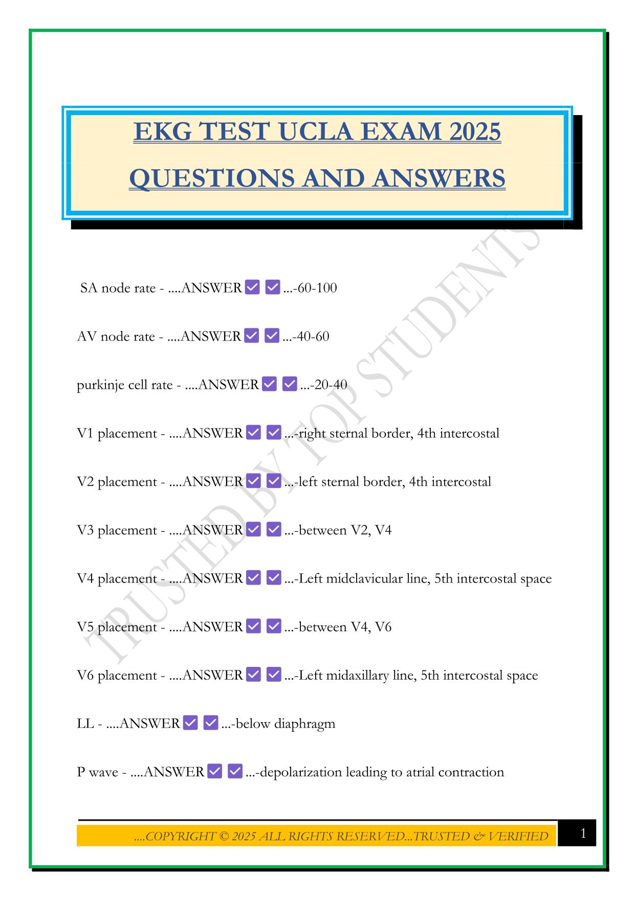 EKG TEST UCLA EXAM 2025 QUESTIONS AND ANSWERS