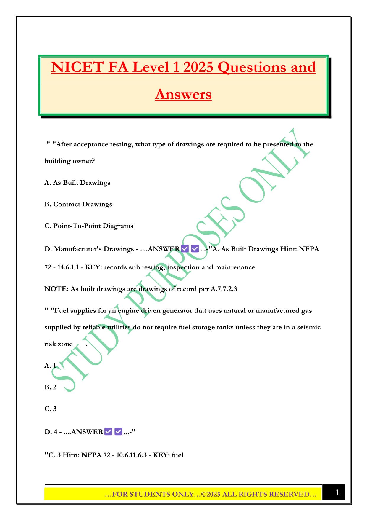 NICET FA Level 1 2025 Questions and Answers