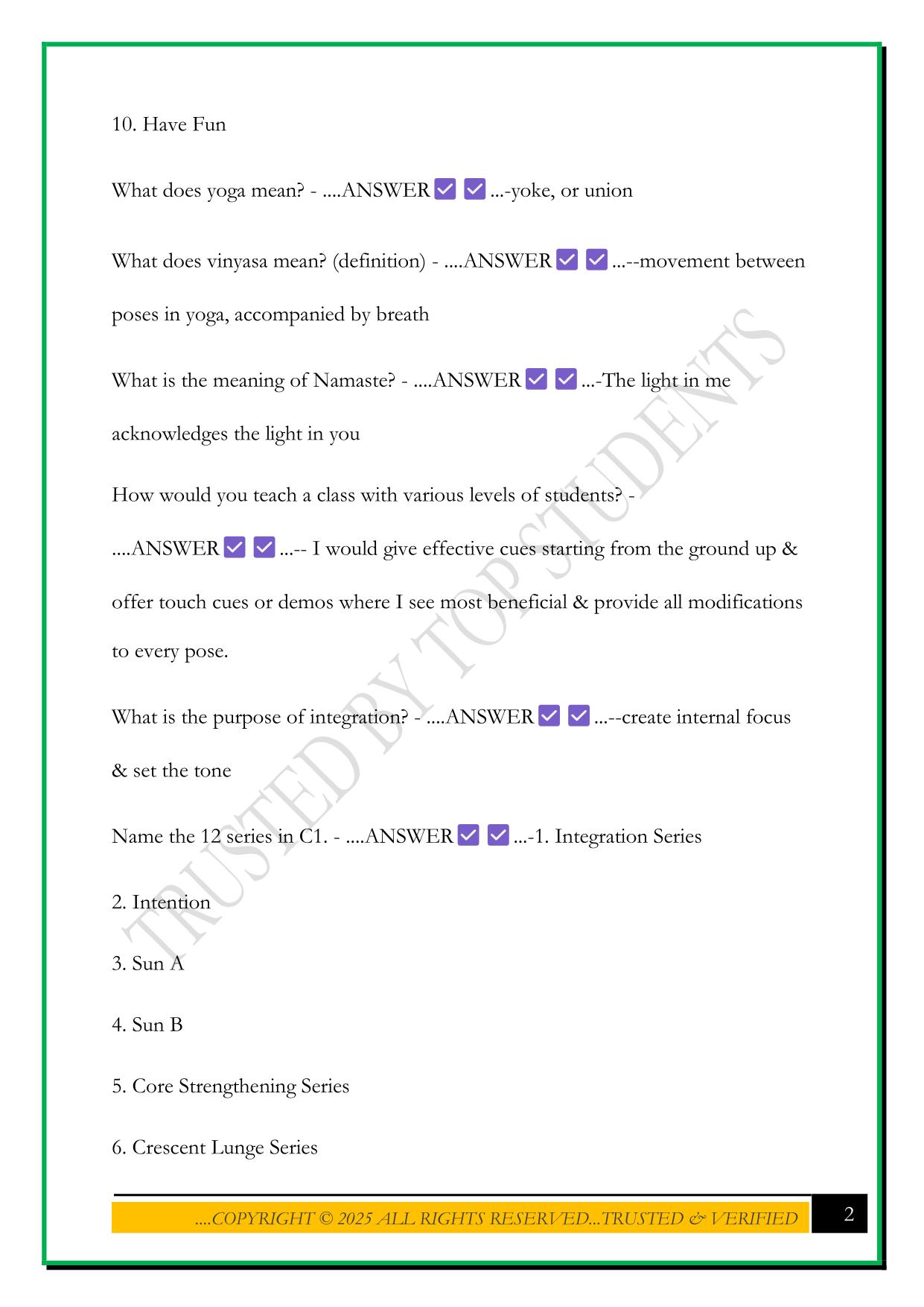 COREPOWER YOGA TT FINAL EXAM 2025 QUESTIONS AND ANSWERS