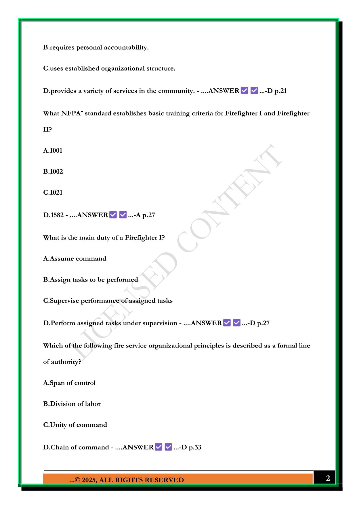 FINAL STUDY GUIDE FF1/FF2 2025 QUESTIONS AND ANSWERS
