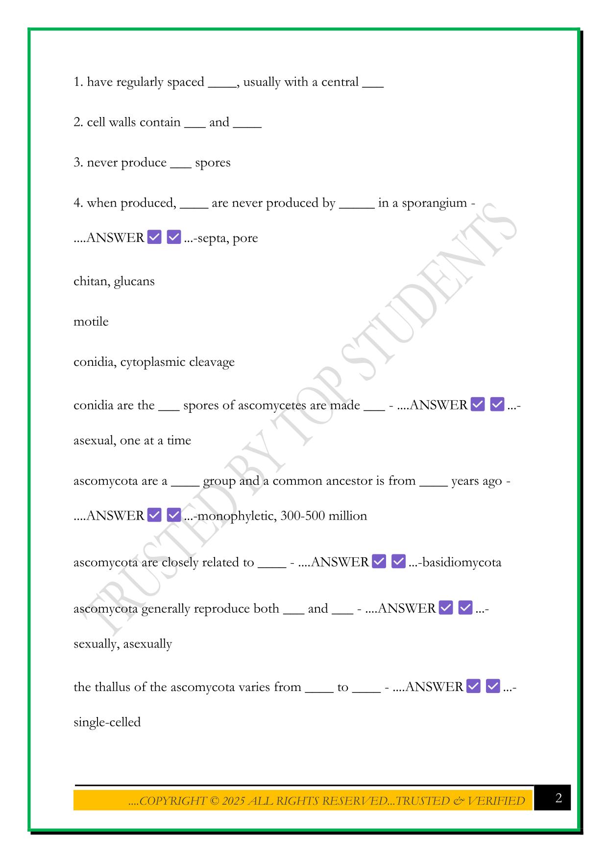 BESC 204 – ASCOMYCOTA EXAM 2025 QUESTIONS AND ANSWERS