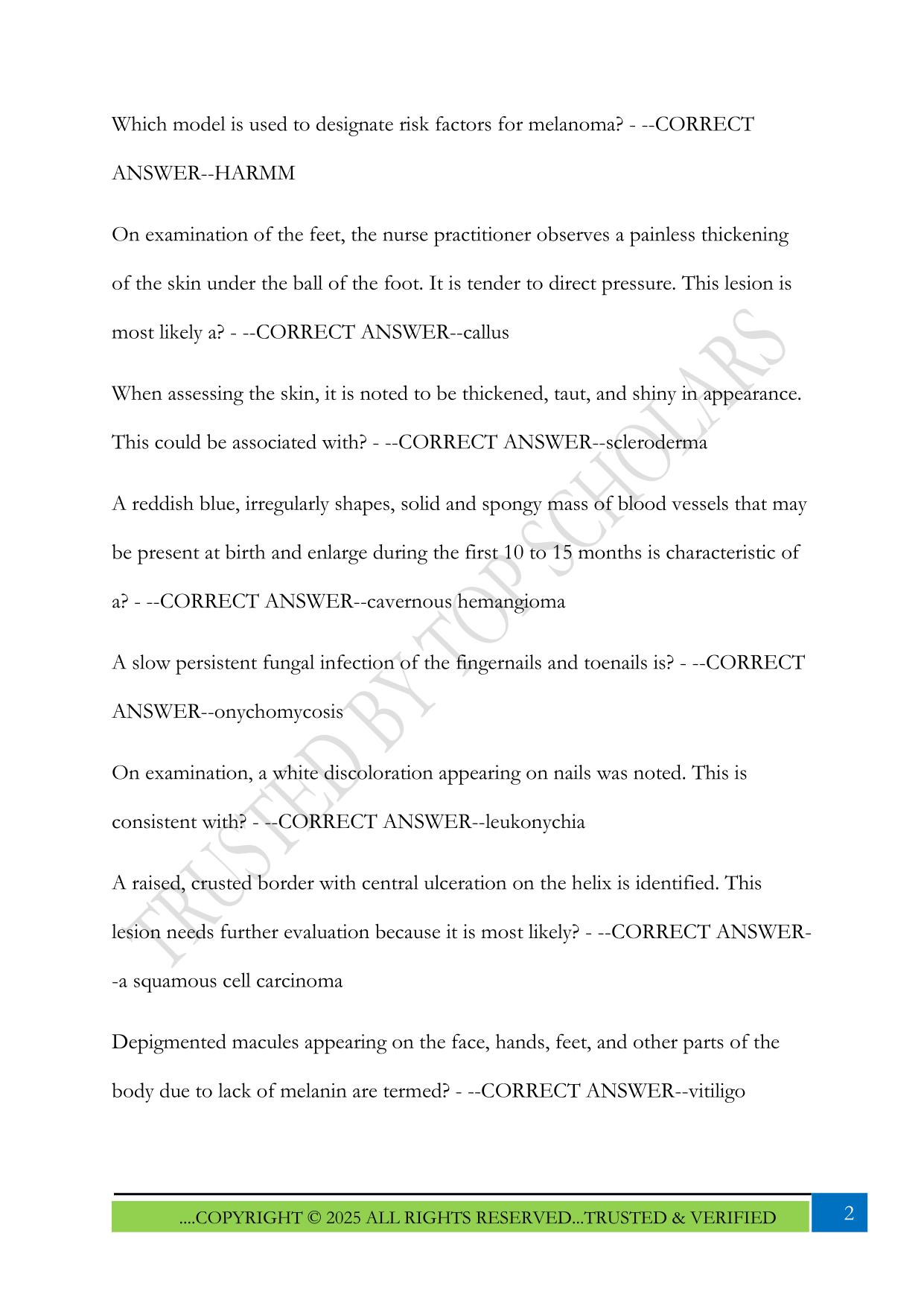 Dermatology Qbank NUR 634 Exam 2025 Questions and Answers