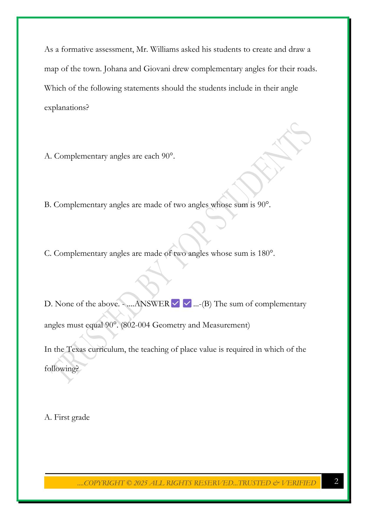 TEXES CORE SUBJECTS EC-6 (291) MATHEMATICS DIAGNOSTIC TEST 2025 QUESTIONS AND ANSWERS