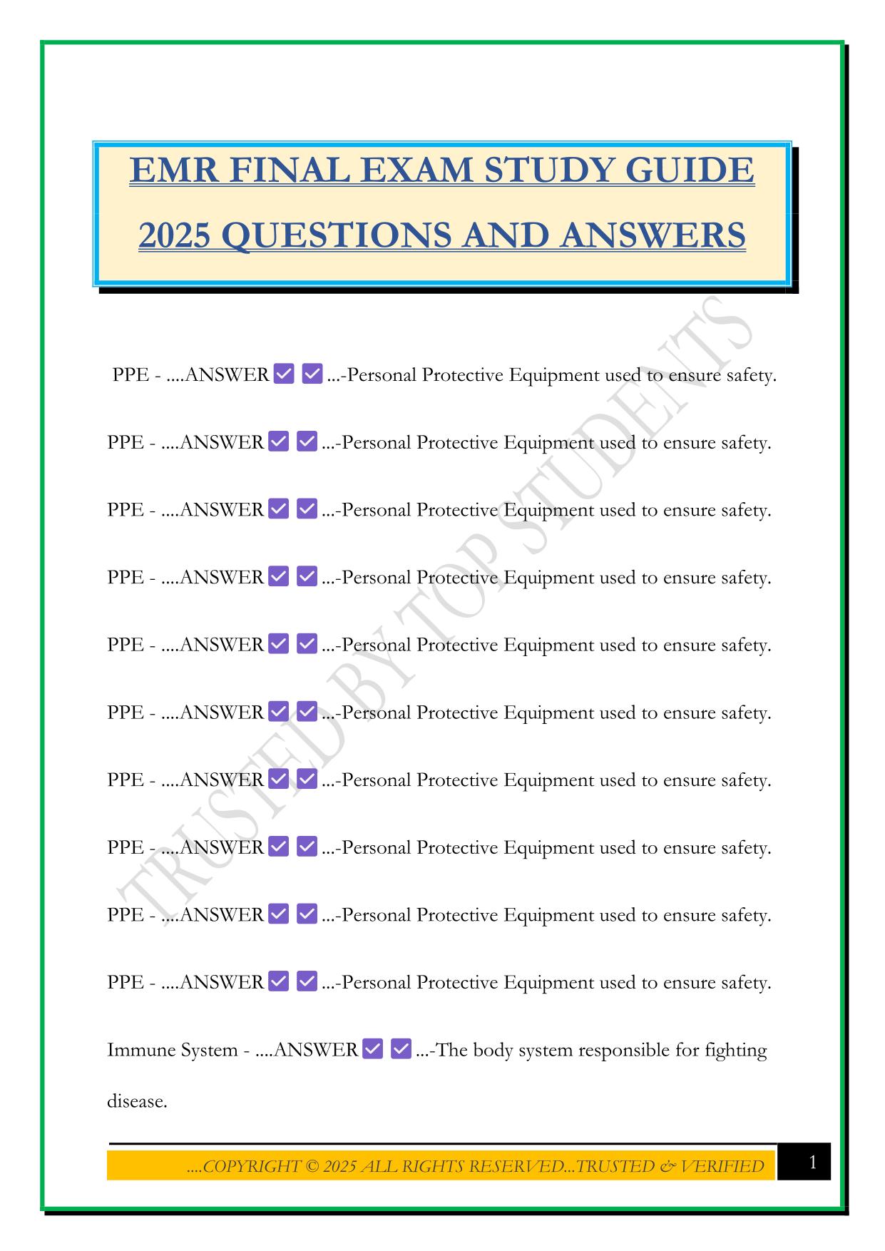 EMR FINAL EXAM STUDY GUIDE 2025 QUESTIONS AND ANSWERS