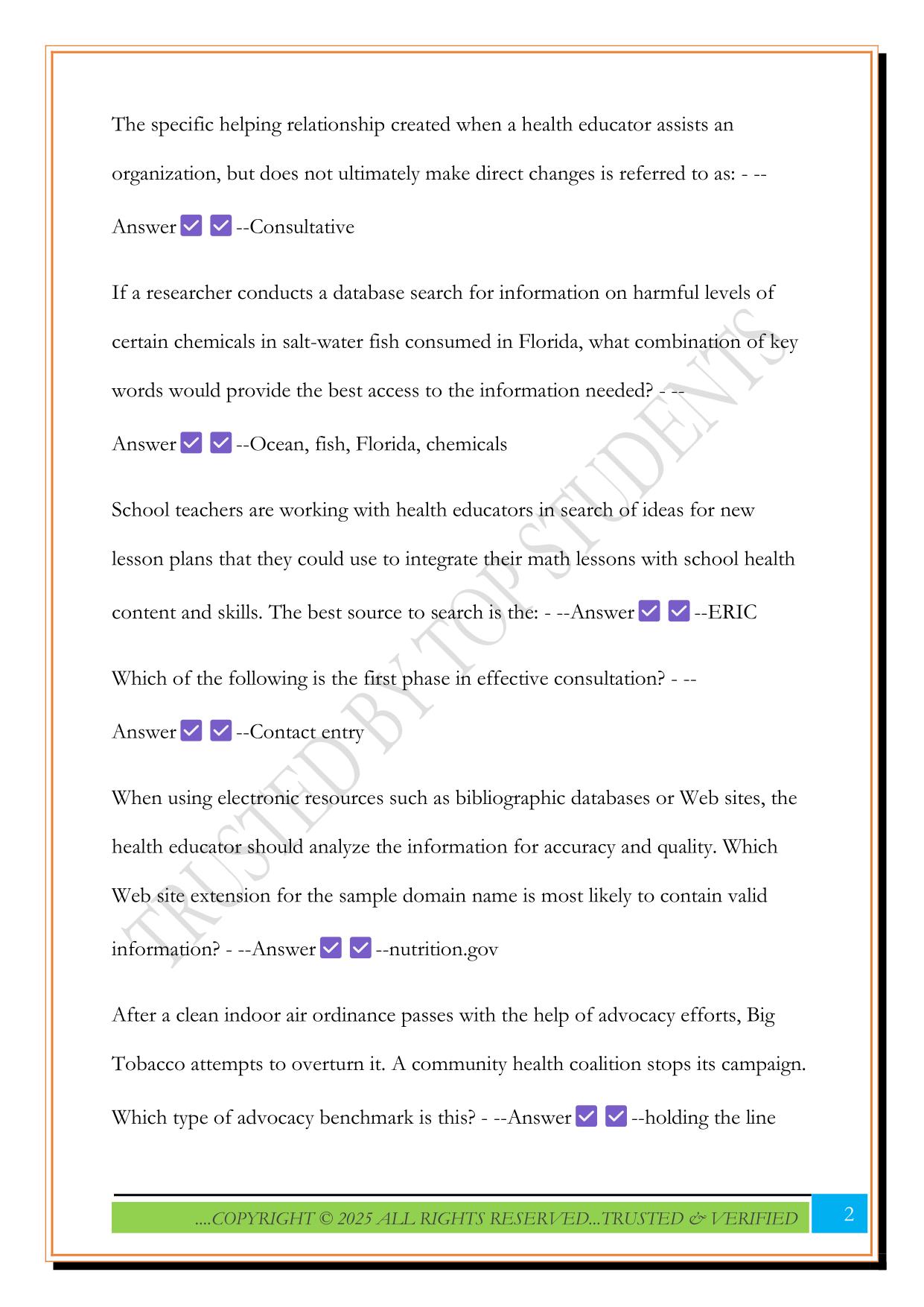 CHES Practice Exam 2025 Questions and Answers