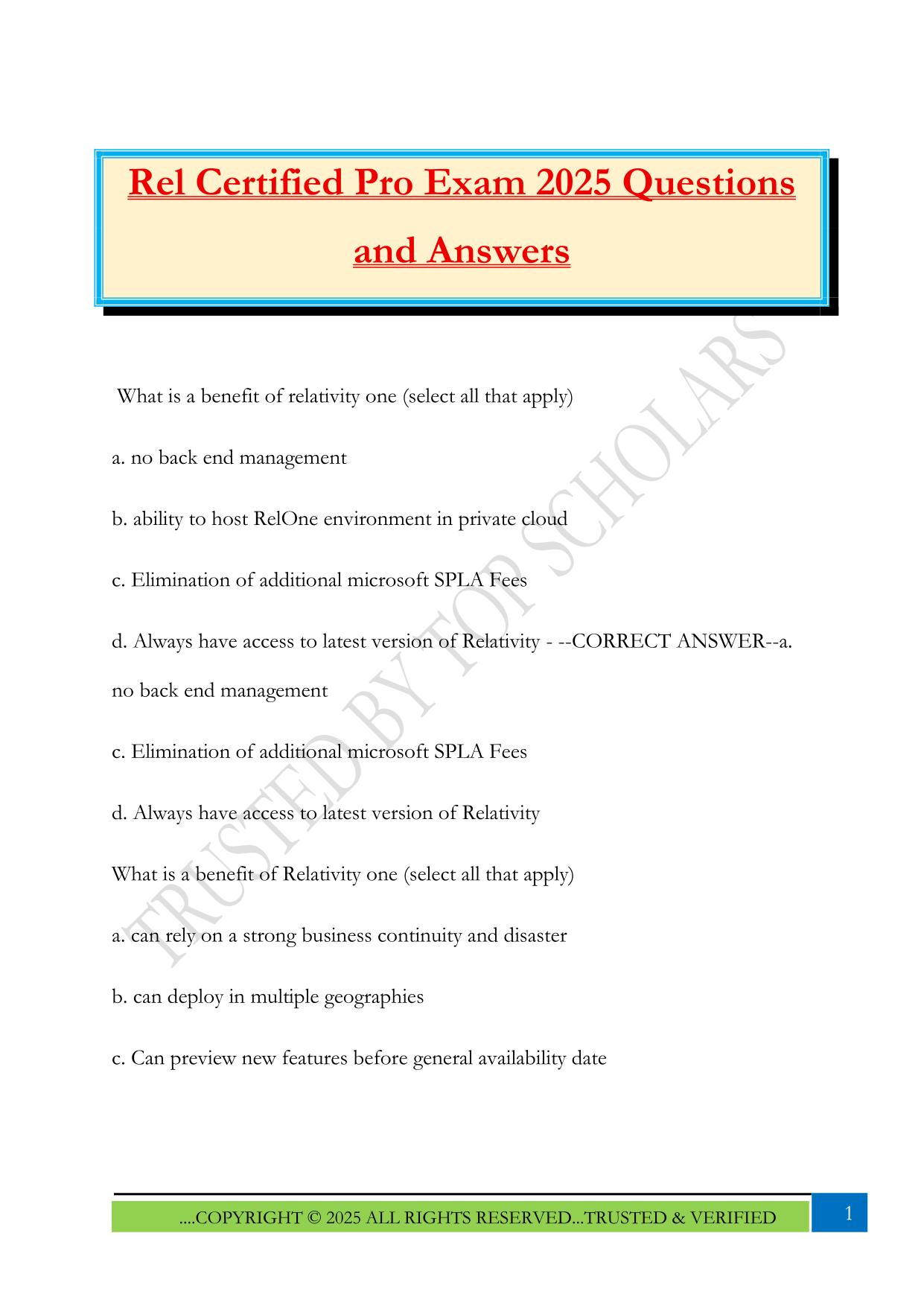Rel Certified Pro Exam 2025 Questions and Answers