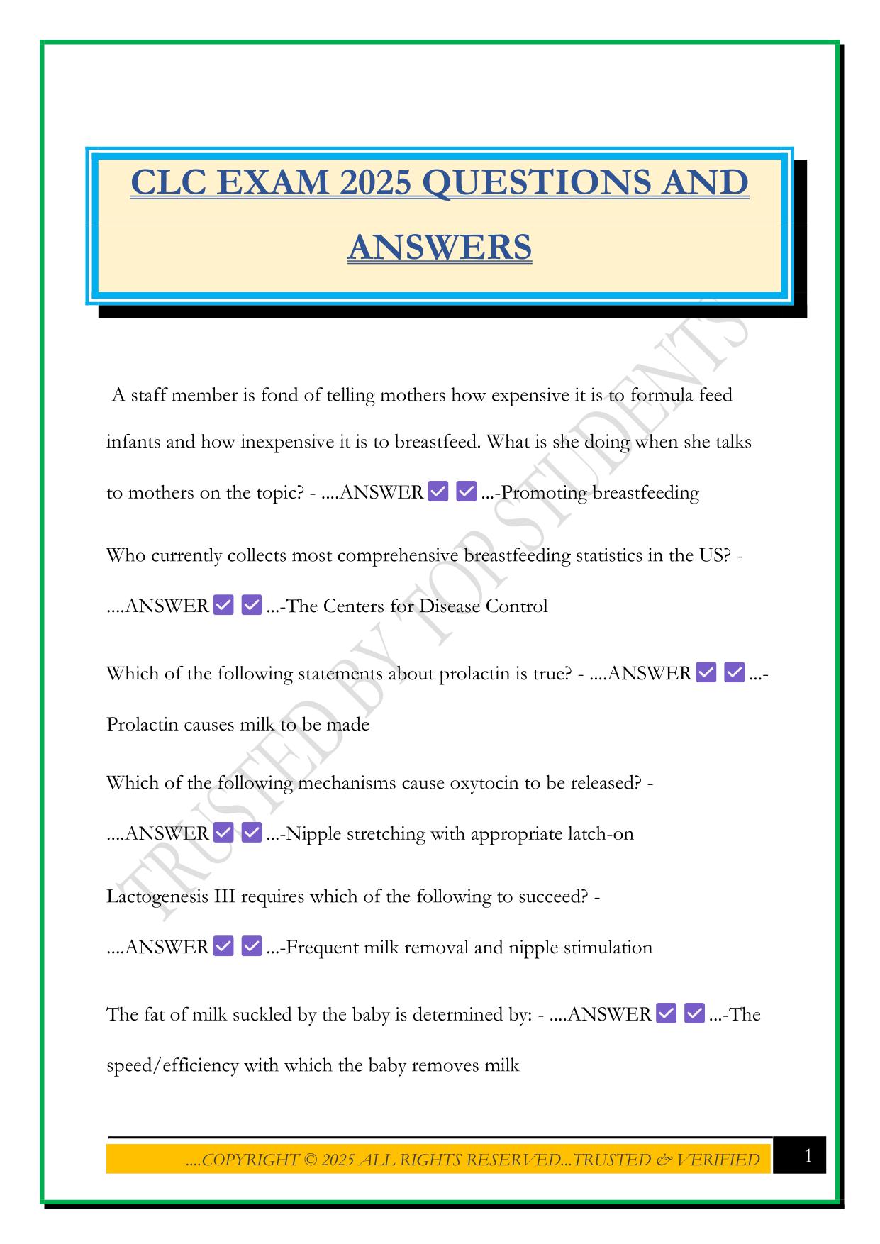 CLC EXAM 2025 QUESTIONS AND ANSWERS