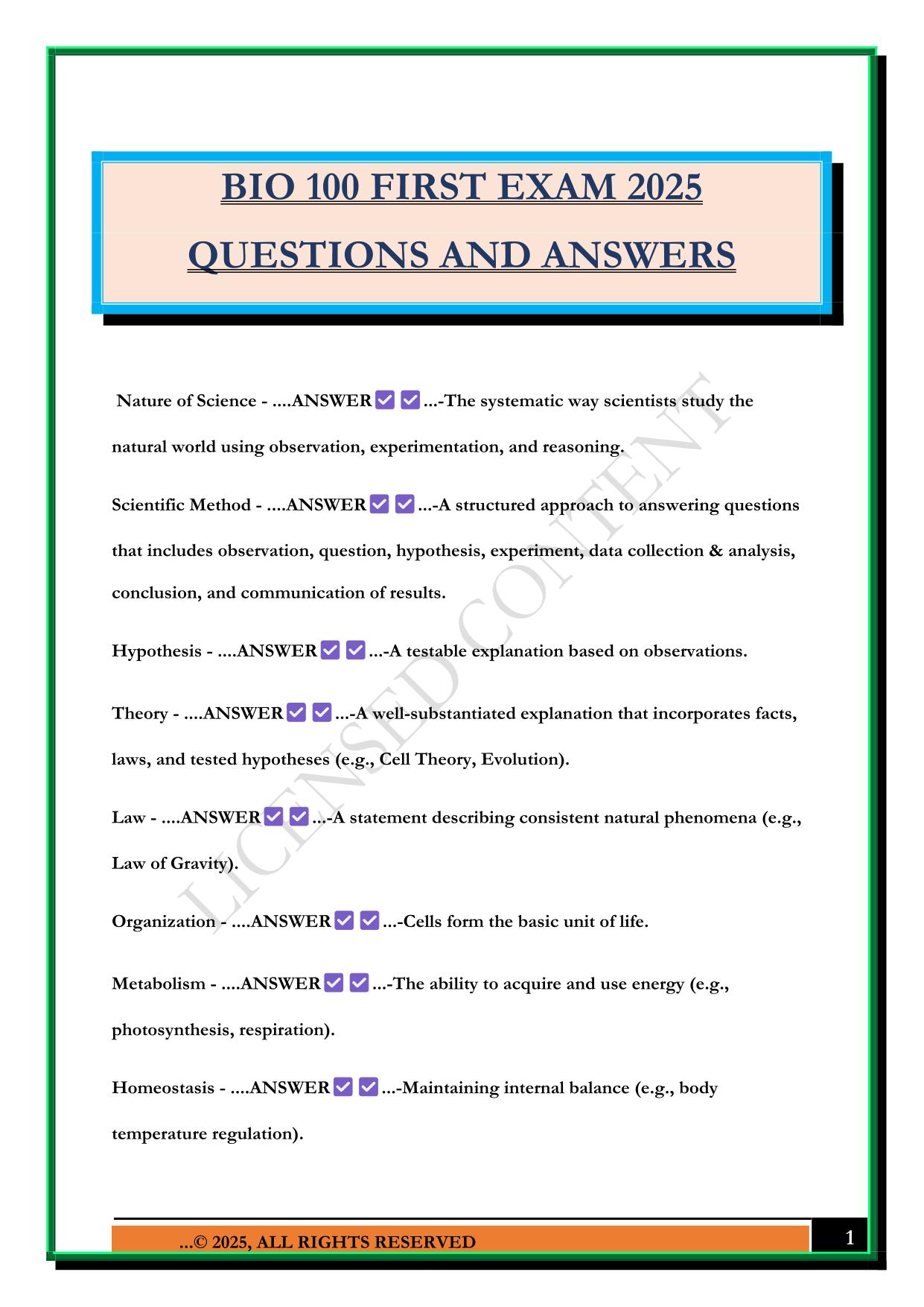 BIO 100 Bundled Exams Questions and Answers 100% Pass