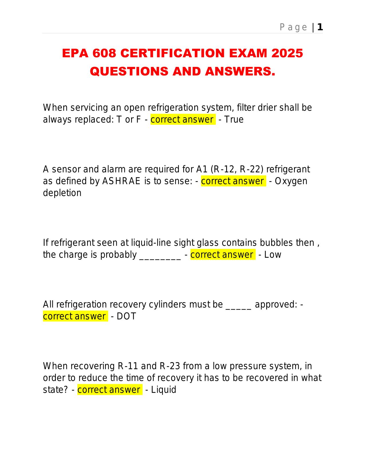 EPA 608 CERTIFICATION EXAM 2025 QUESTIONS AND ANSWERS.