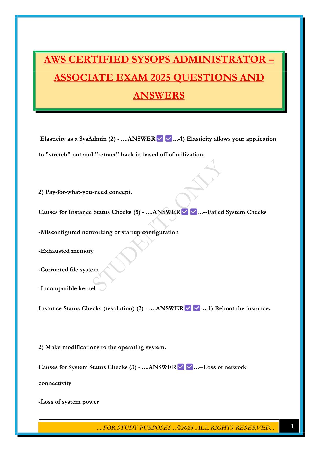 AWS CERTIFIED SYSOPS ADMINISTRATOR – ASSOCIATE EXAM 2025 QUESTIONS AND ANSWERS