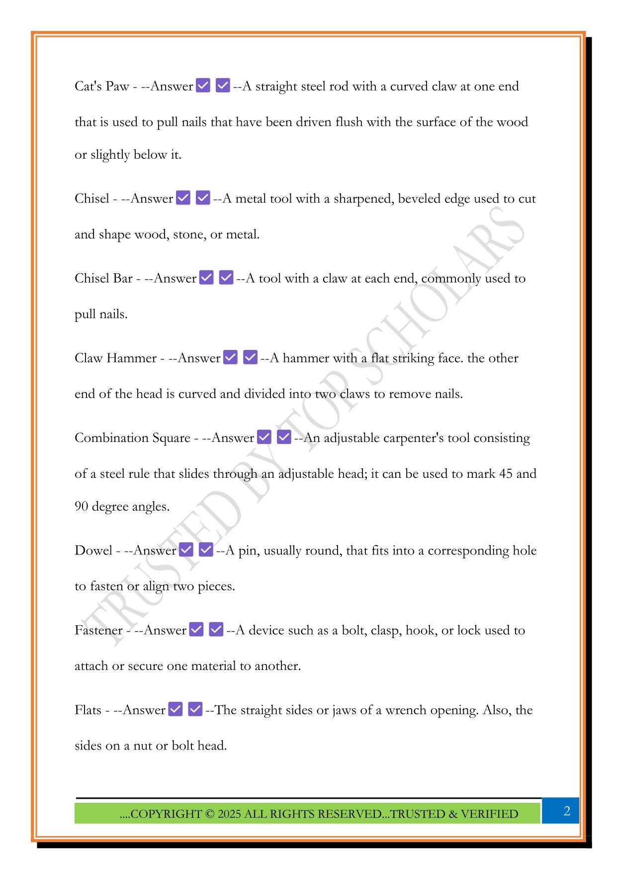 NCCER Mod 3 Trade Terms ONLY Exam 2025 Questions and Answers