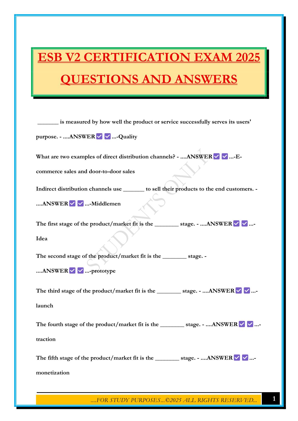 ESB V2 CERTIFICATION EXAM 2025 QUESTIONS AND ANSWERS