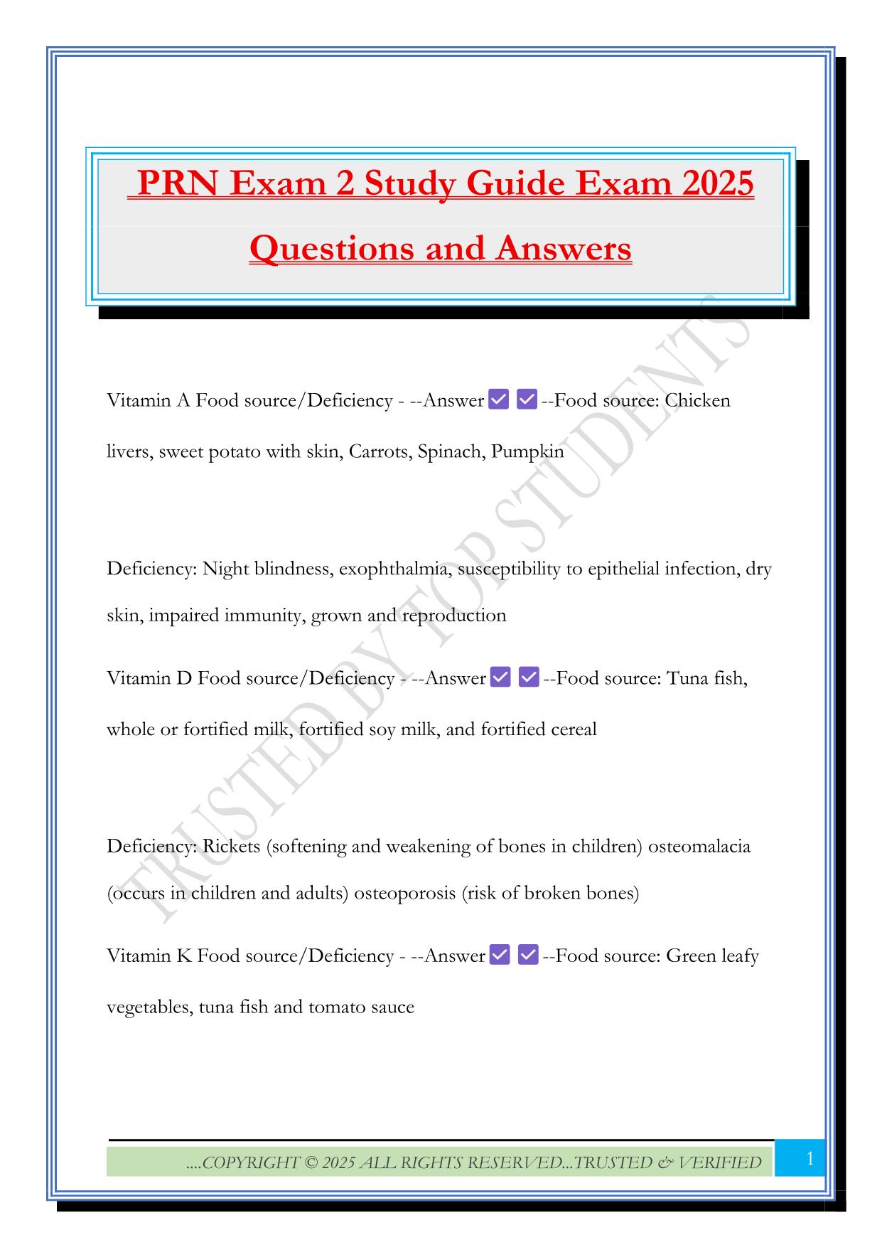 PRN Exam 2 Study Guide Exam 2025 Questions and Answers