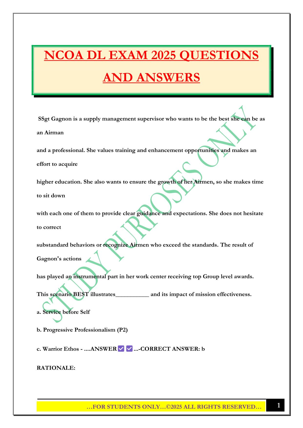 NCOA DL EXAM 2025 QUESTIONS AND ANSWERS