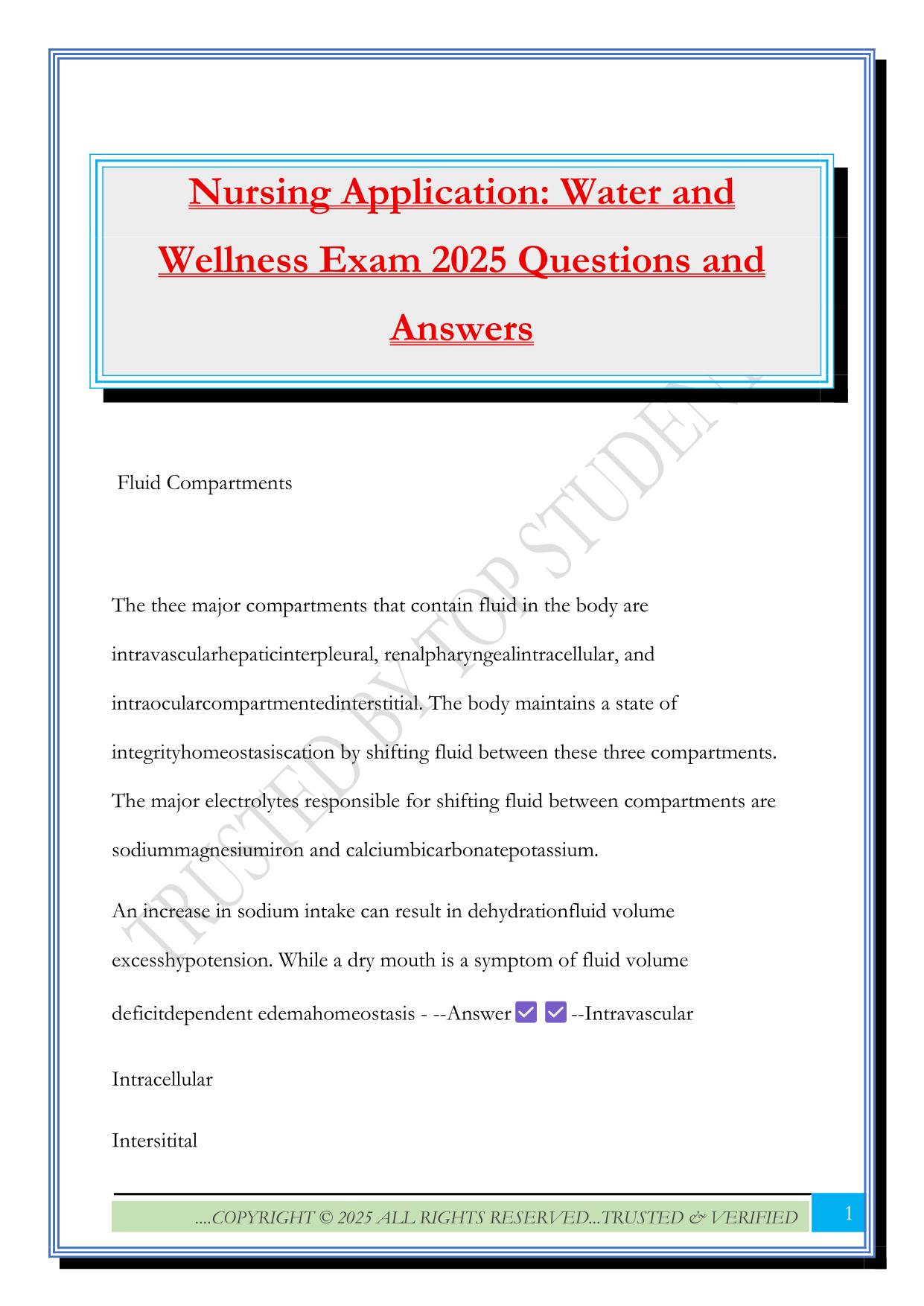 Nursing Application: Water and Wellness Exam 2025 Questions and Answers