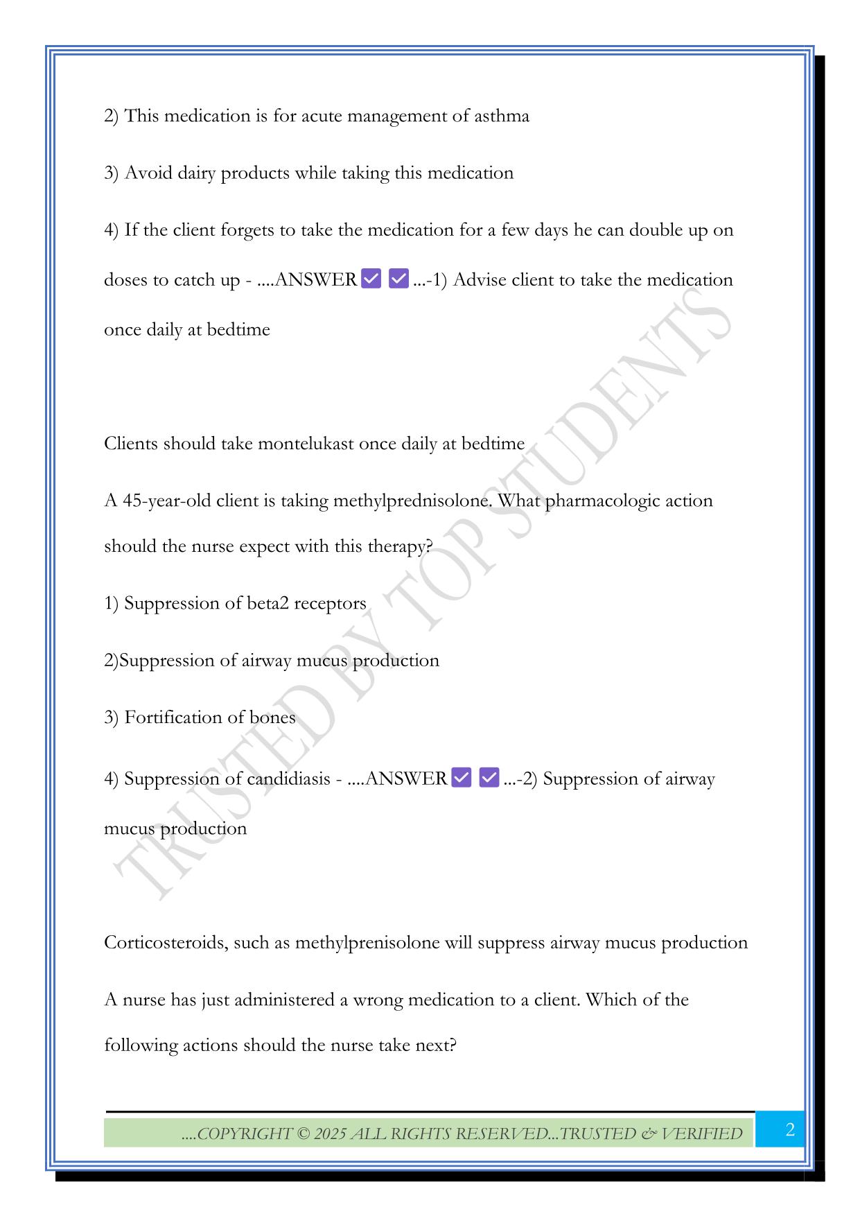 Capstone Pharm Pre-Assessment Quiz 2025 Questions and Answers