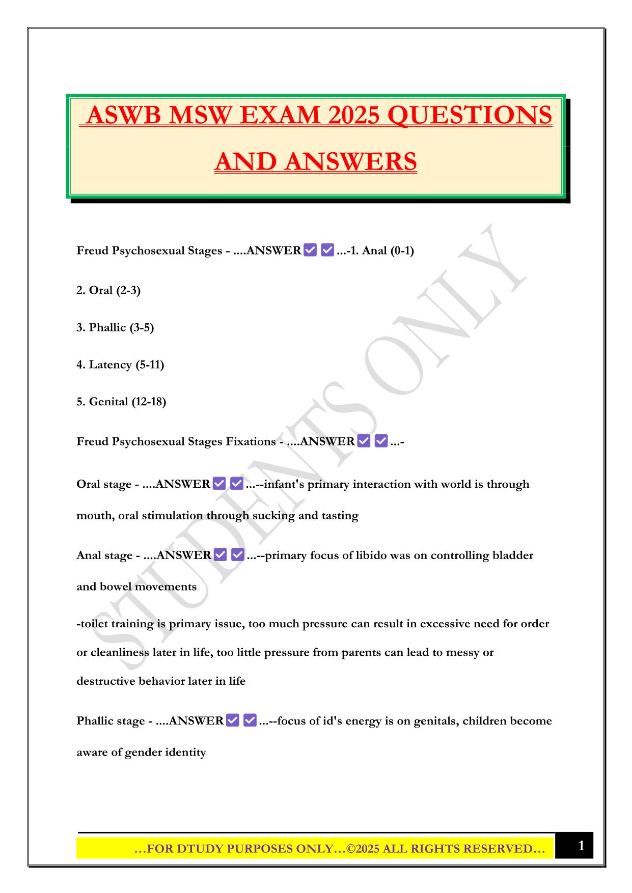 ASWB MSW EXAM 2025 QUESTIONS AND ANSWERS
