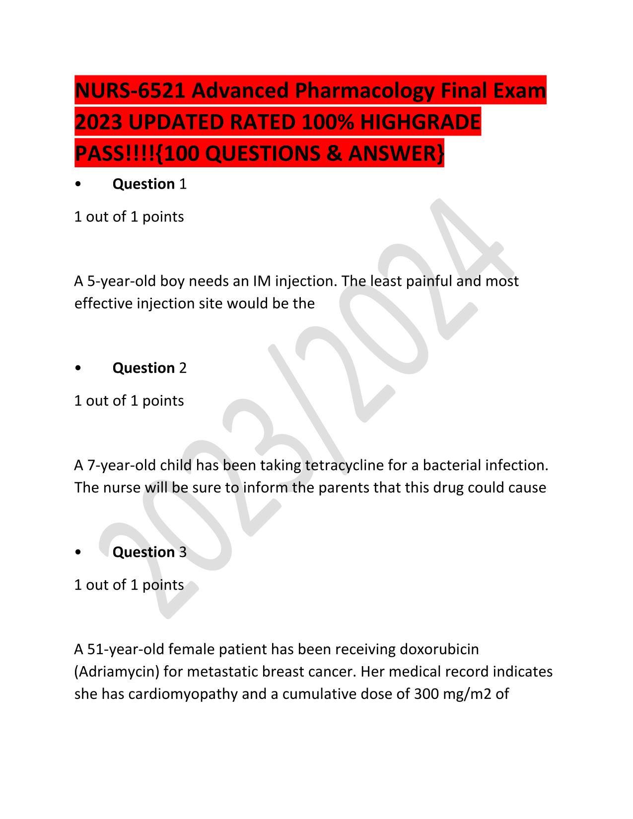 NURS-6521 Advanced Pharmacology Final Exam 2025 UPDATED RATED 100% HIGHGRADE PASS!!!!{100 QUESTIONS & ANSWER}