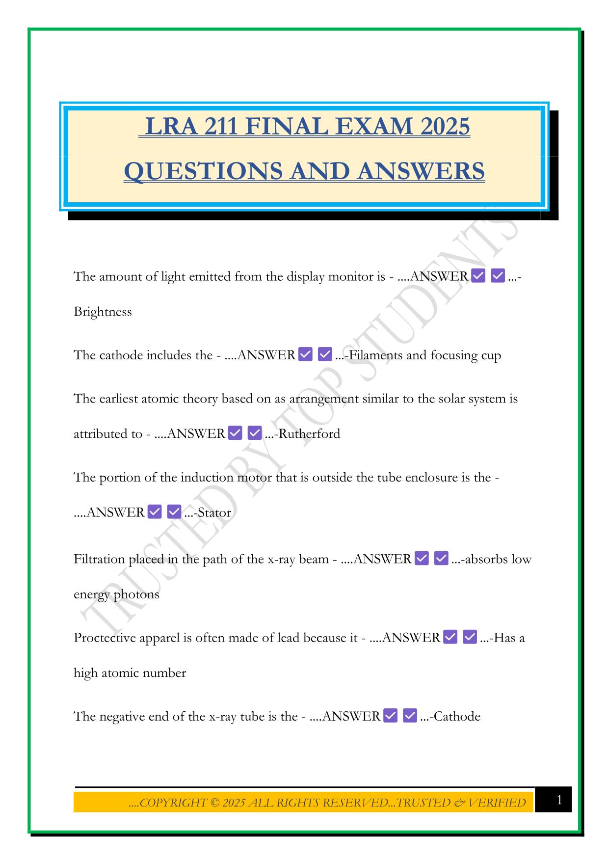 LRA 211 FINAL EXAM 2025 QUESTIONS AND ANSWERS