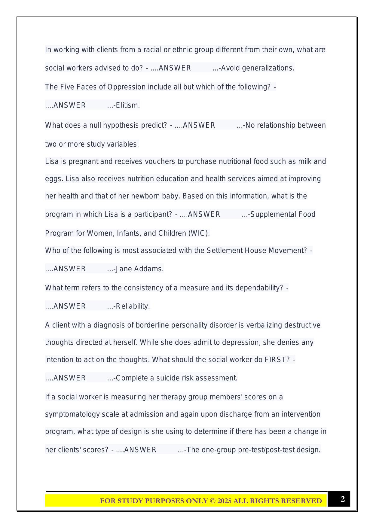 UKY MSW Final Exam 2025 Questions and Answers
