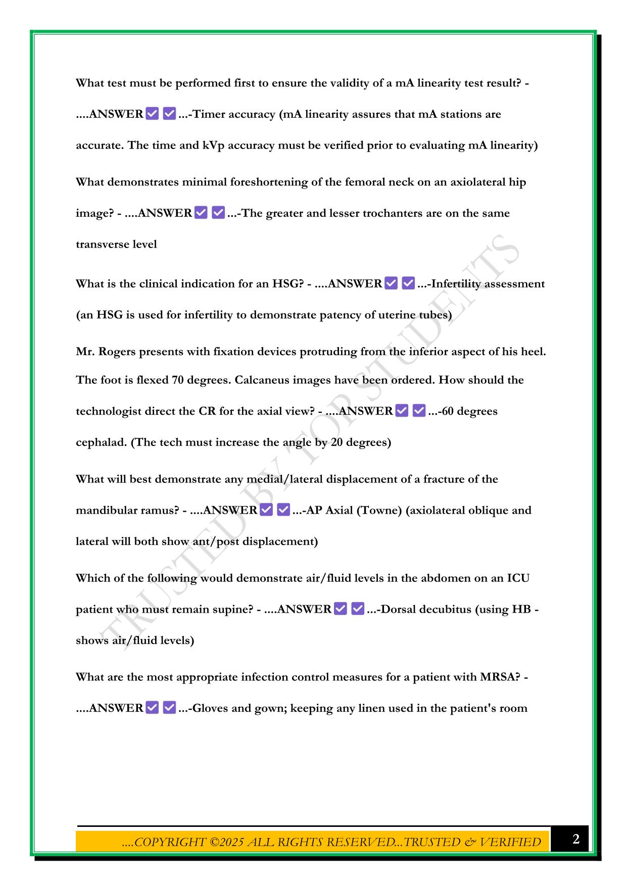 CAMRT PRACTICE EXAM 2025 QUESTIONS AND ANSWERS