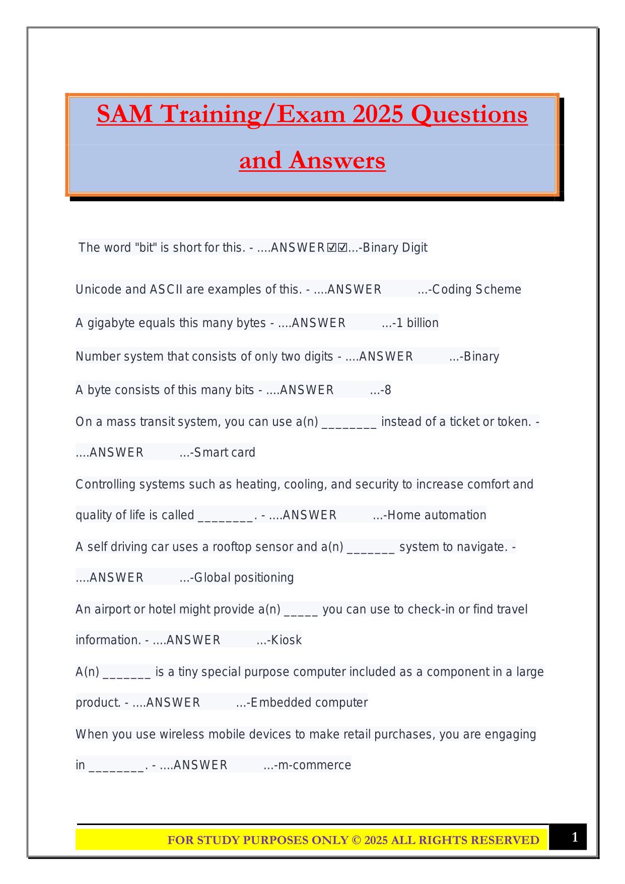 SAM Training/Exam 2025 Questions and Answers