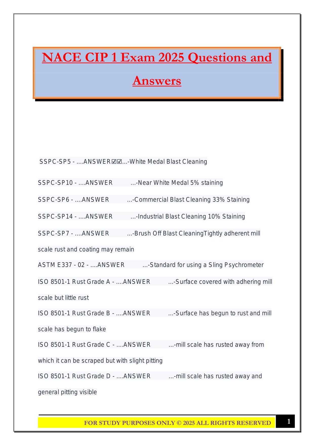 NACE CIP Bundled Exams 2025/2026 |Questions and Answers|100% Pass