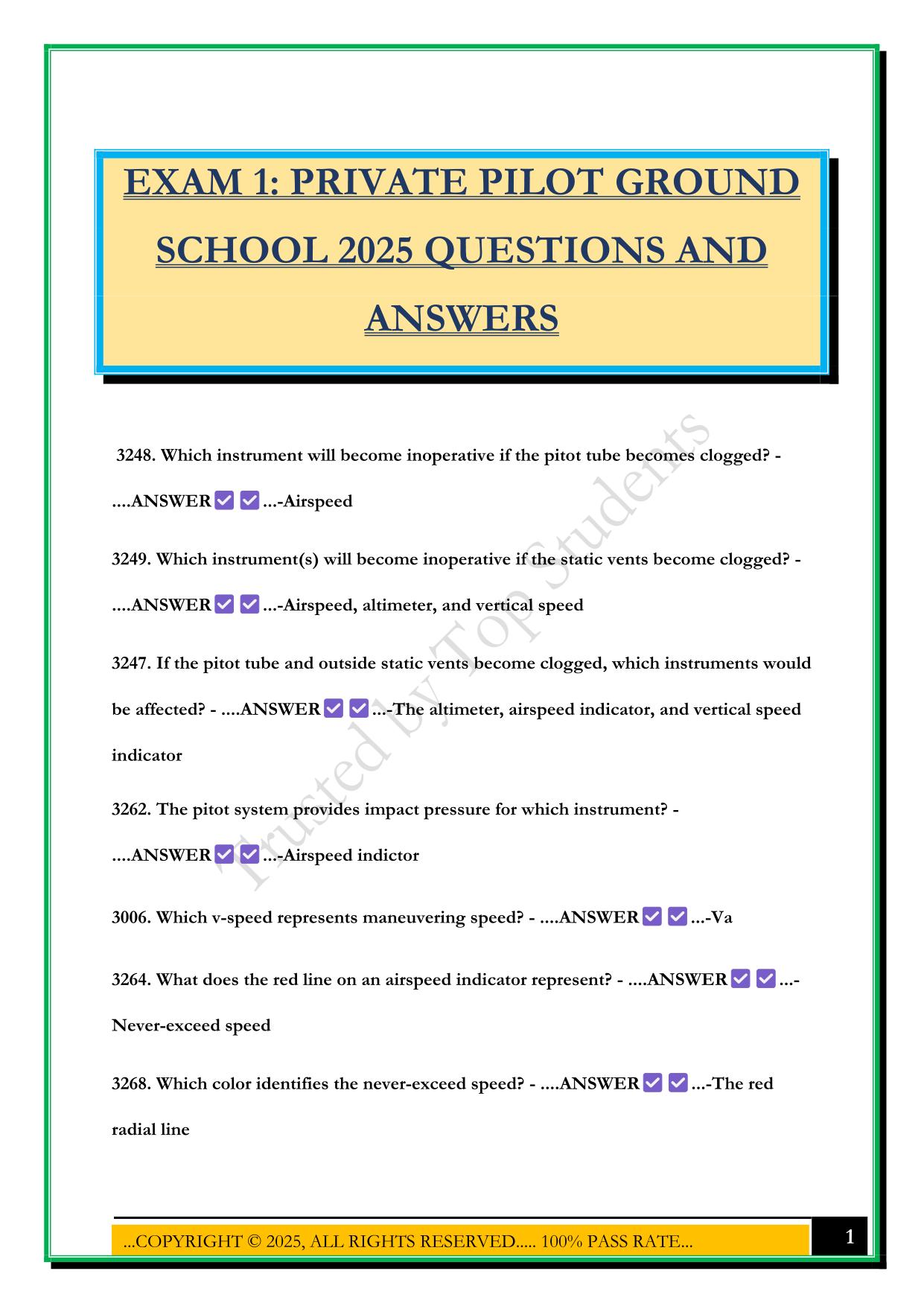 EXAM 1: PRIVATE PILOT GROUND SCHOOL 2025 QUESTIONS AND ANSWERS