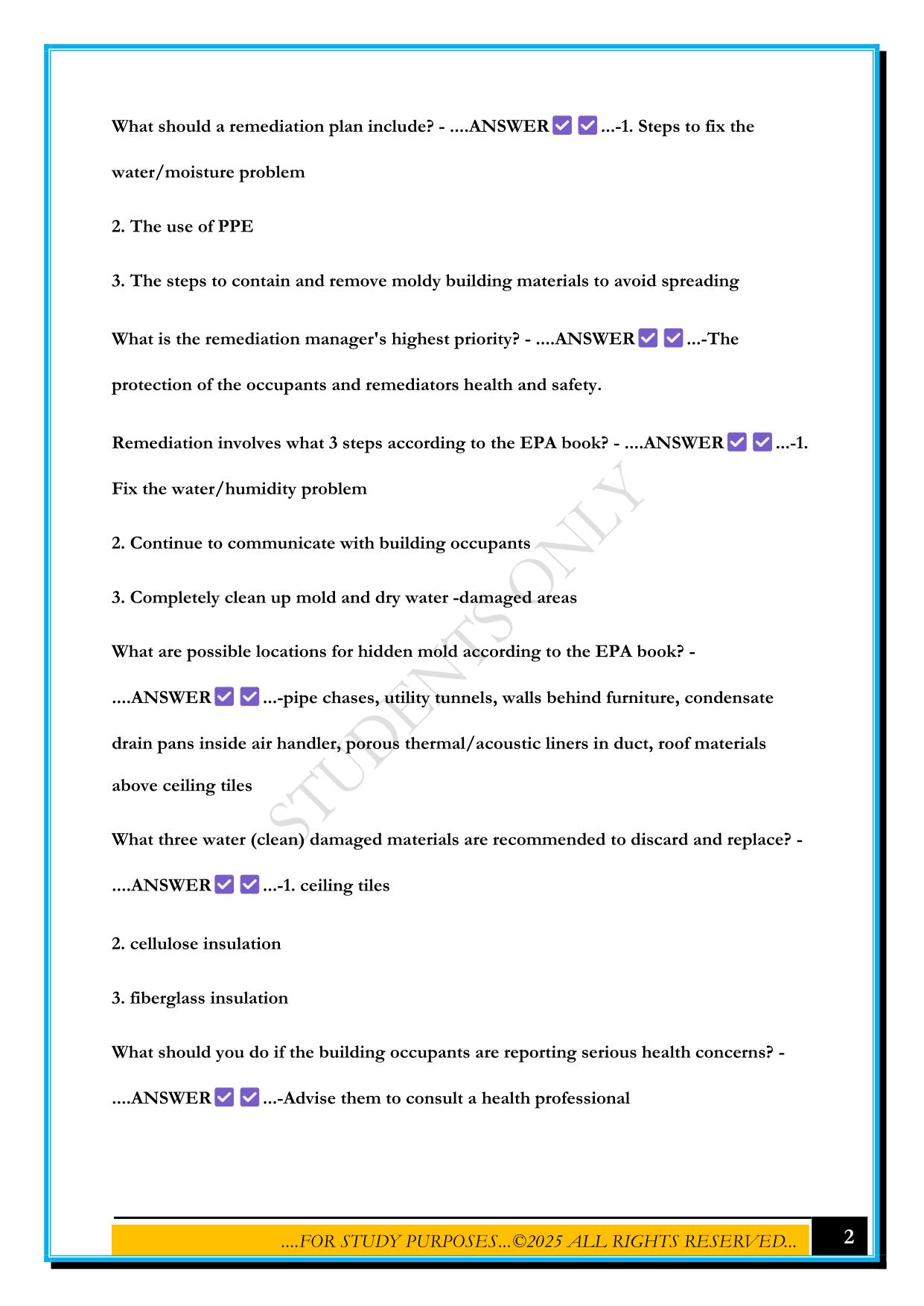 MOLD REMEDIATION CONTRACTOR TX STATE EXAM 2025 QUESTIONS AND ANSWERS