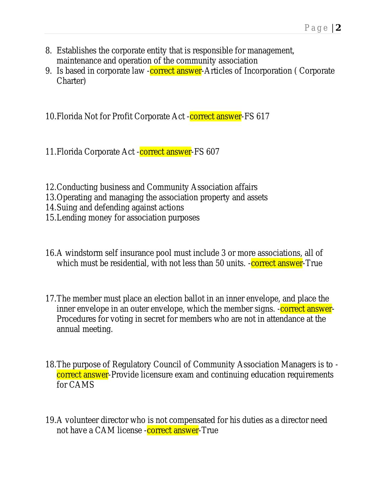 FLORIDA CAM EXAM TEST BANK 2025 QUESTIONS AND ANSWERS