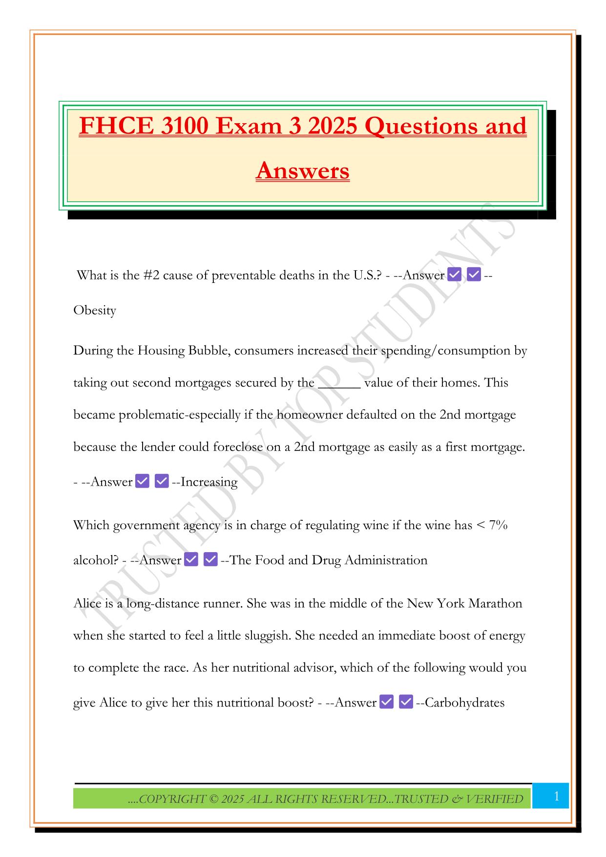 FHCE 3100 Exam 3 2025 Questions and Answers