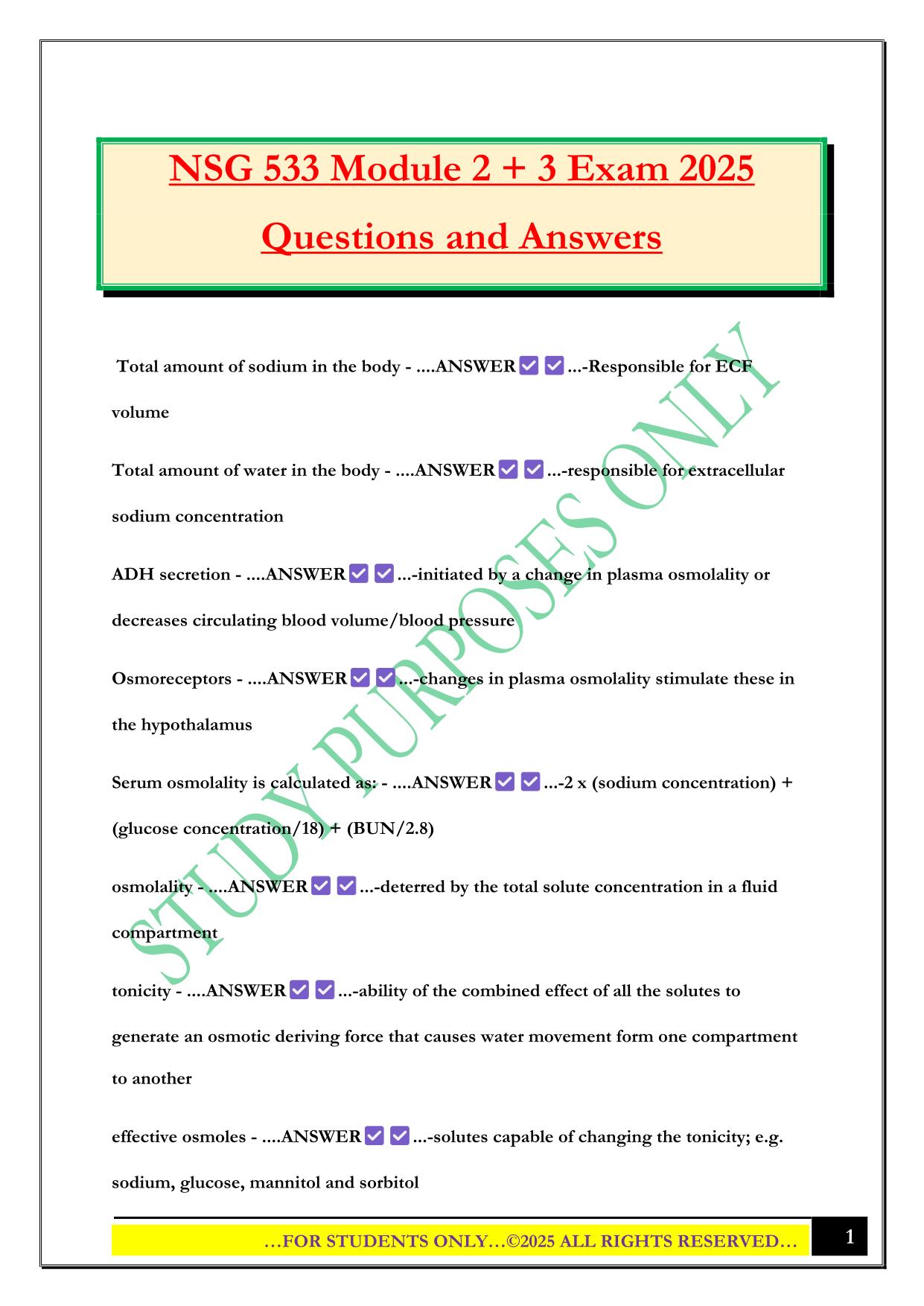 NSG 533 Module 2 + 3 Exam 2025 Questions and Answers