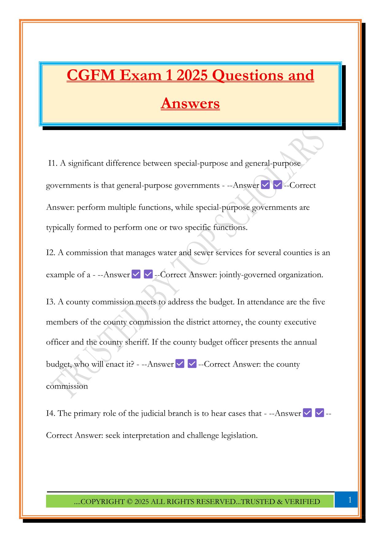 CGFM Exam 1 2025 Questions and Answers