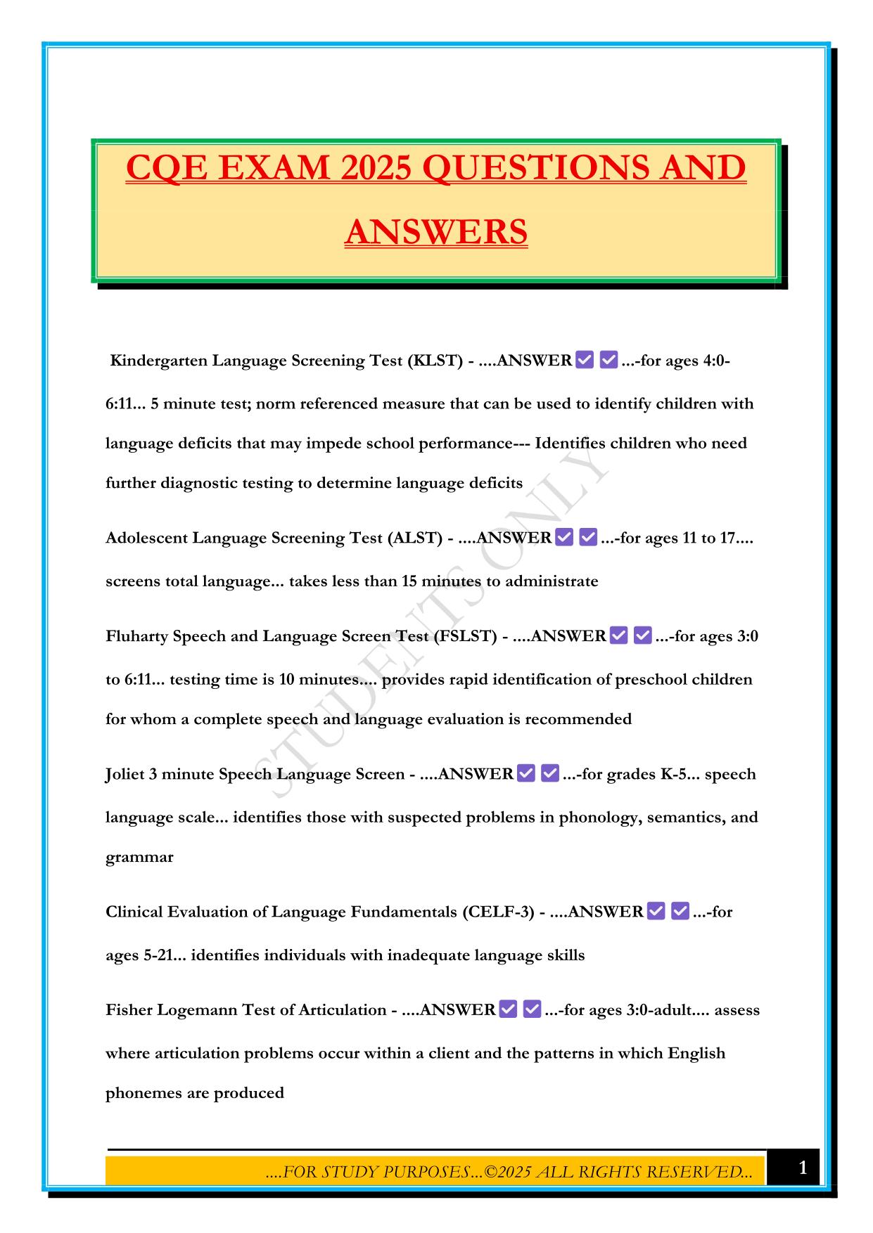 CQE EXAM 2025 QUESTIONS AND ANSWERS