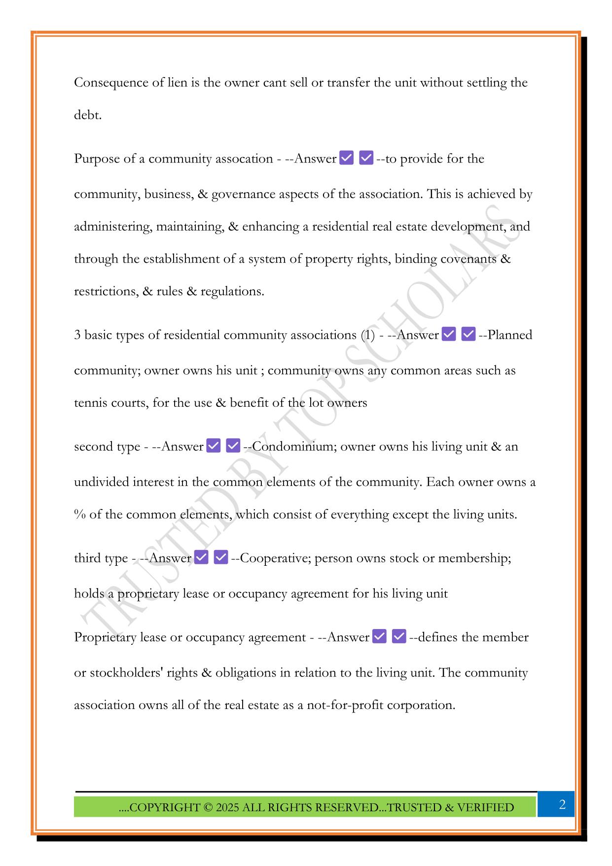 M-100 The Essentials of community association management Exam 2025 Questions and Answers