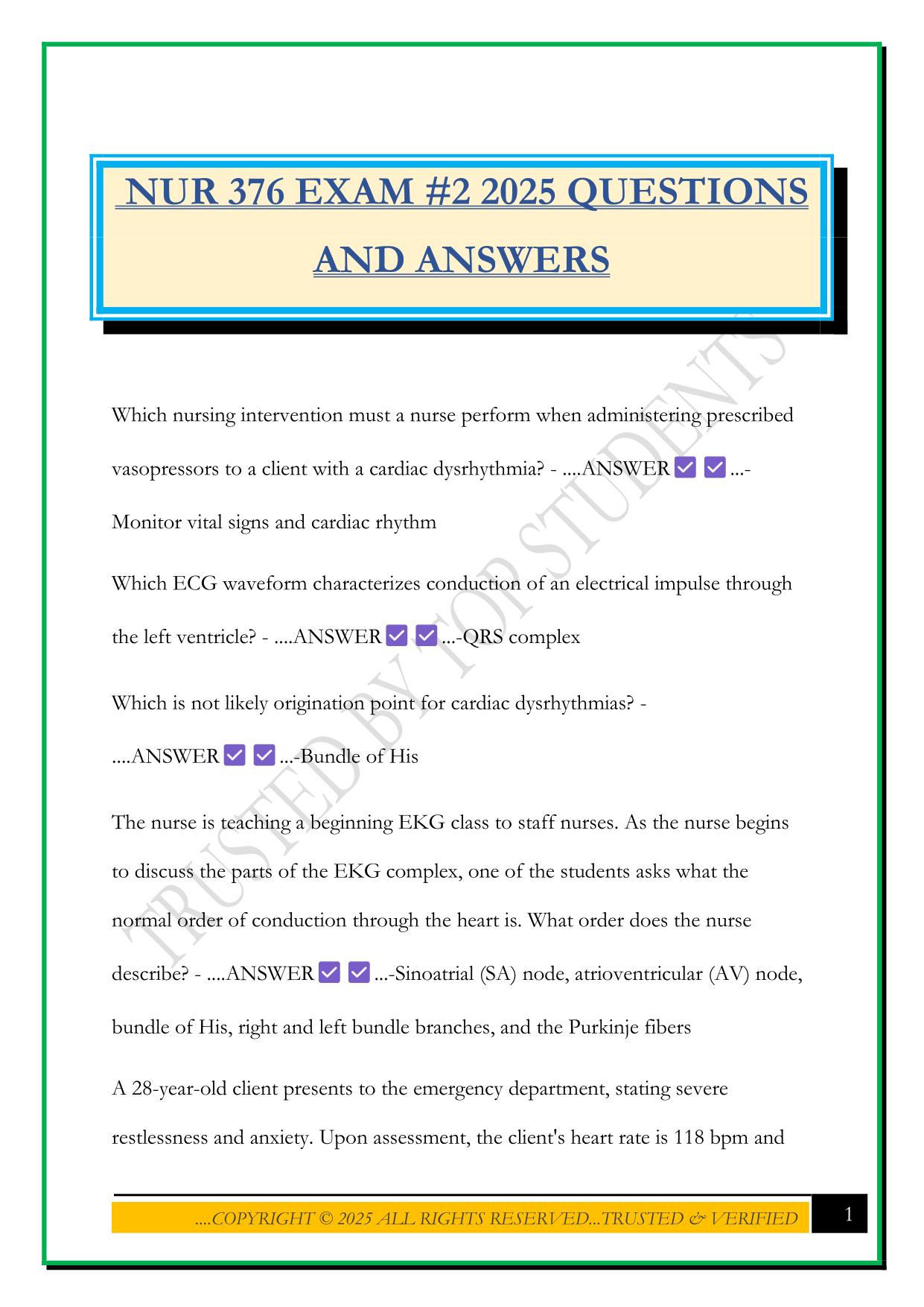NUR 376 EXAM #2 2025 QUESTIONS AND ANSWERS