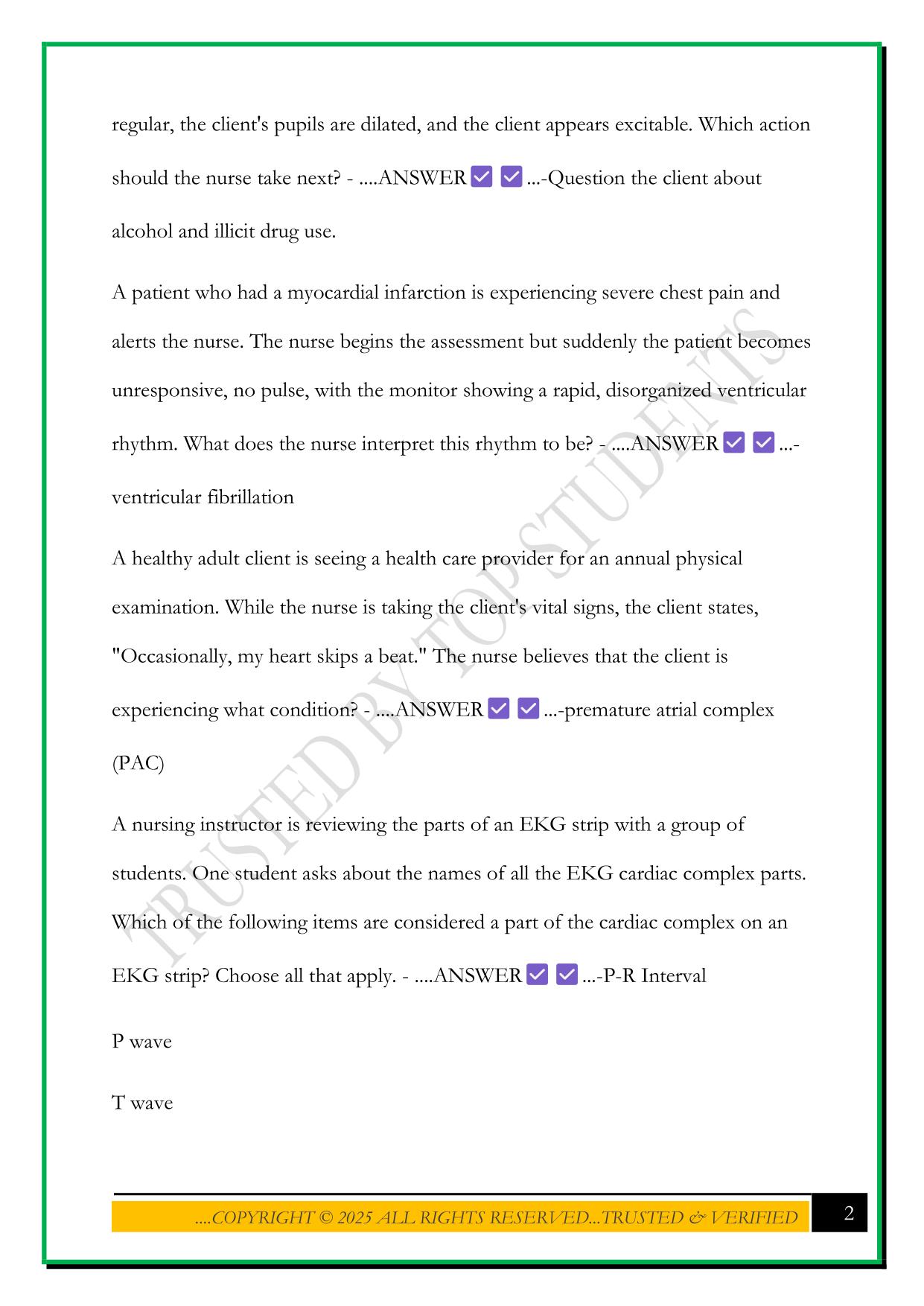 NUR 376 EXAM #2 2025 QUESTIONS AND ANSWERS