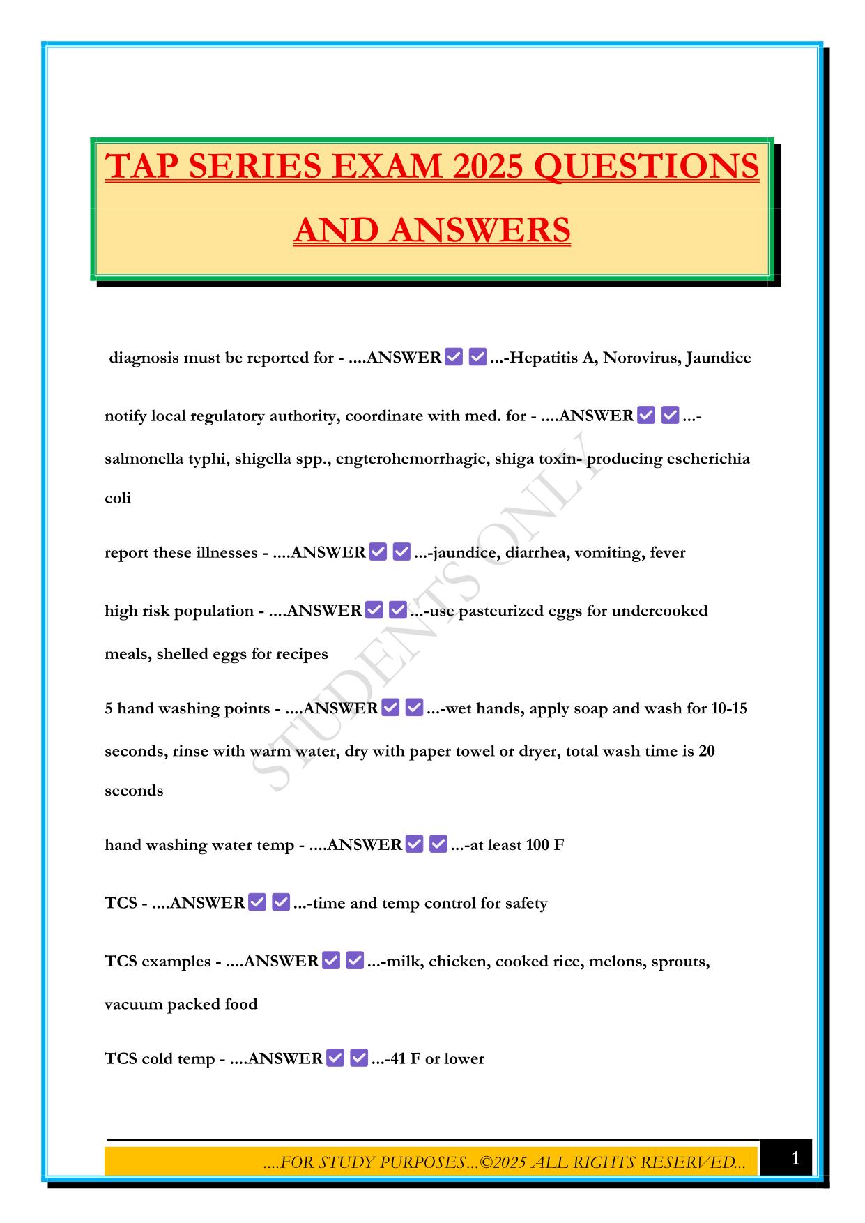 TAP SERIES EXAM 2025 QUESTIONS AND ANSWERS