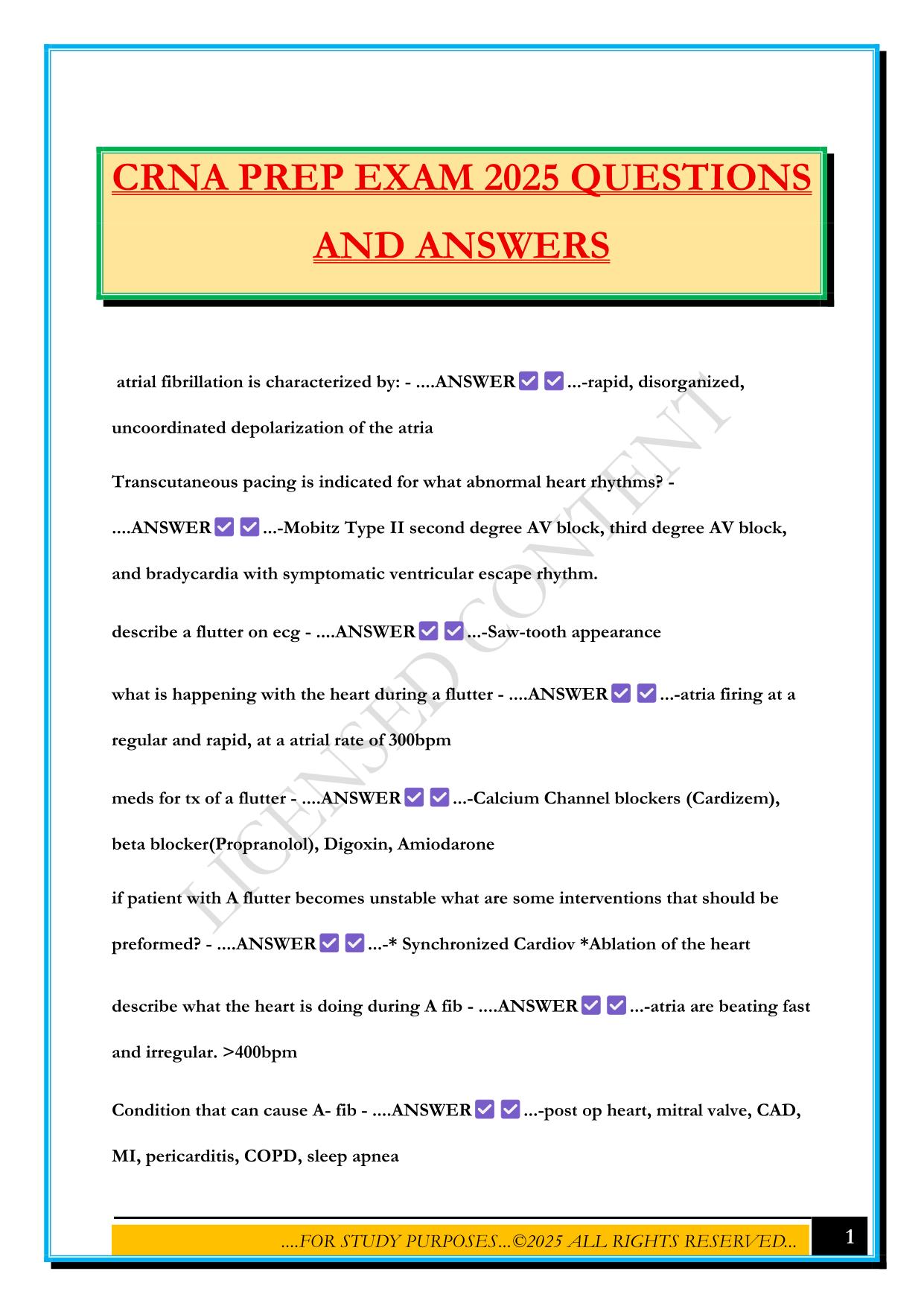 CRNA PREP EXAM 2025 QUESTIONS AND ANSWERS