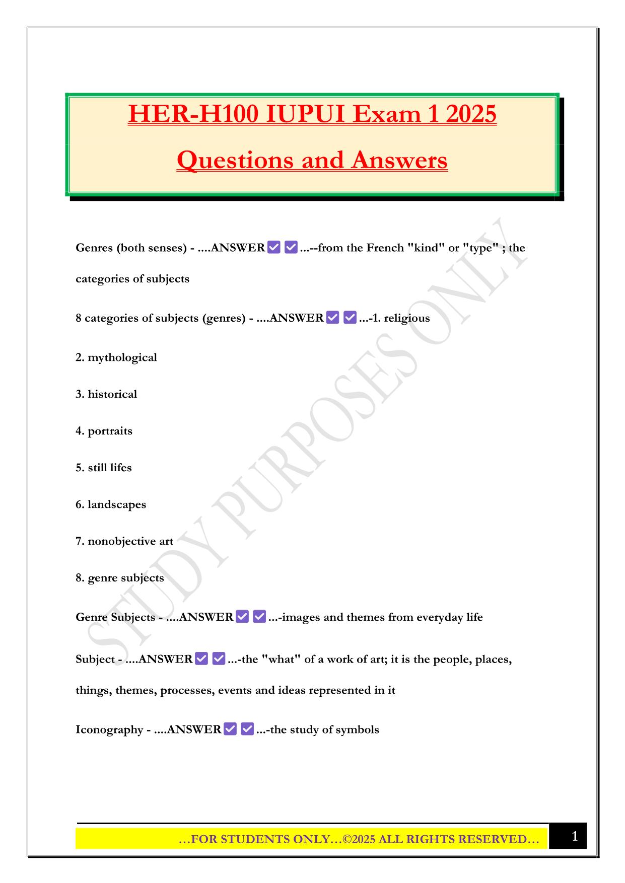 HER-H100 IUPUI Exam 1 2025 Questions and Answers