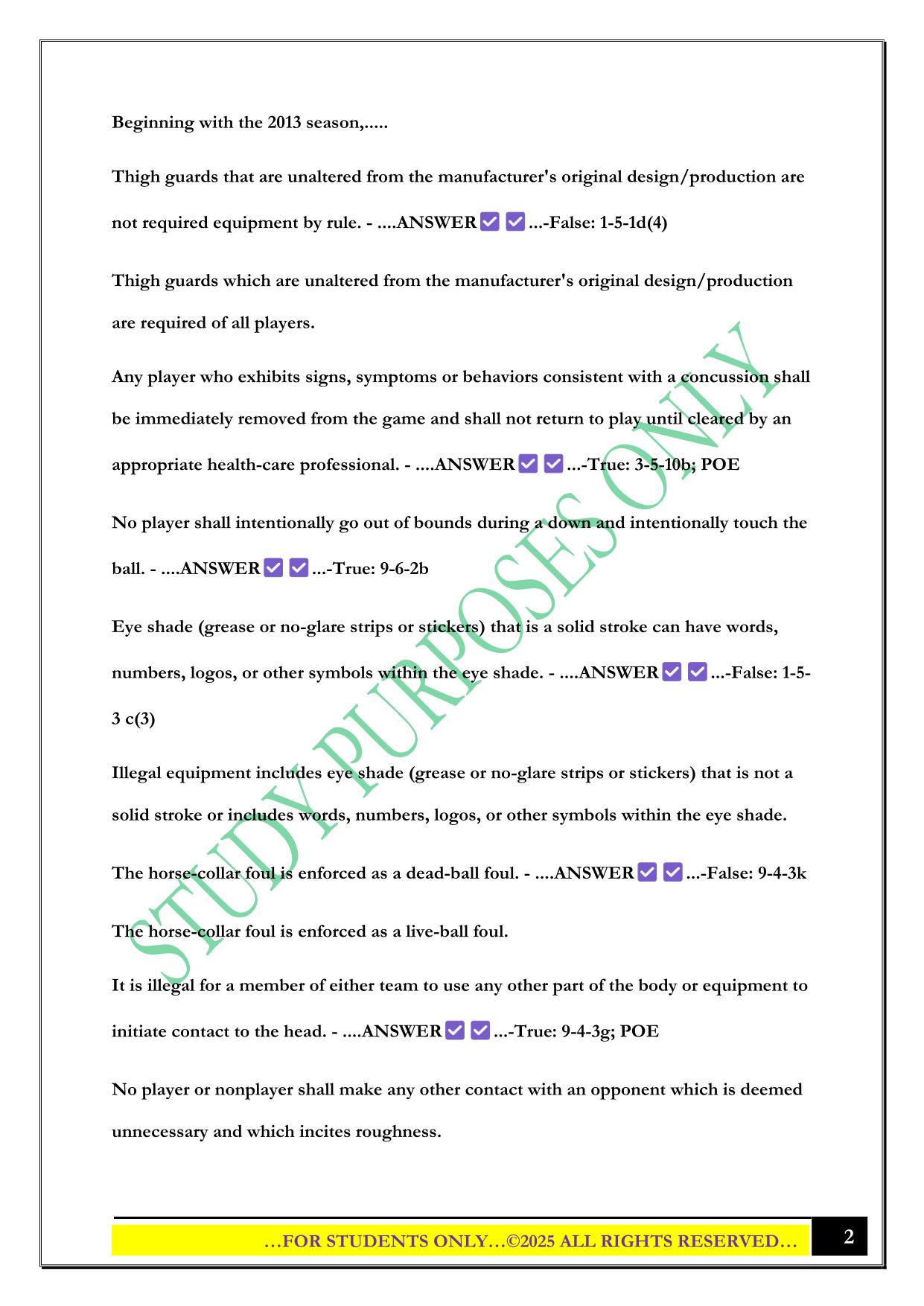 NFHS Football Exam-Part 1 2025 Questions and Answers