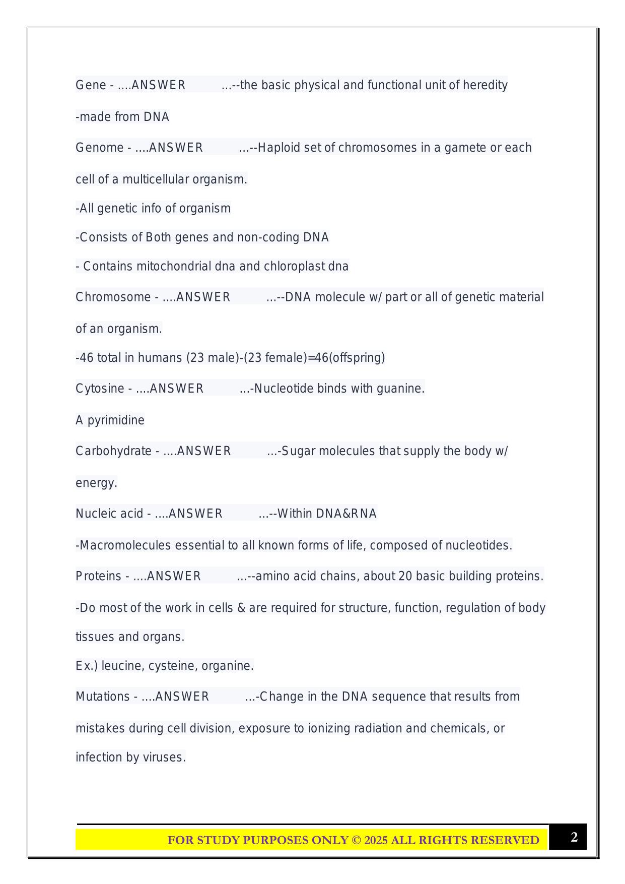 BIO 230 EXAM #1 2025 QUESTIONS AND ANSWERS