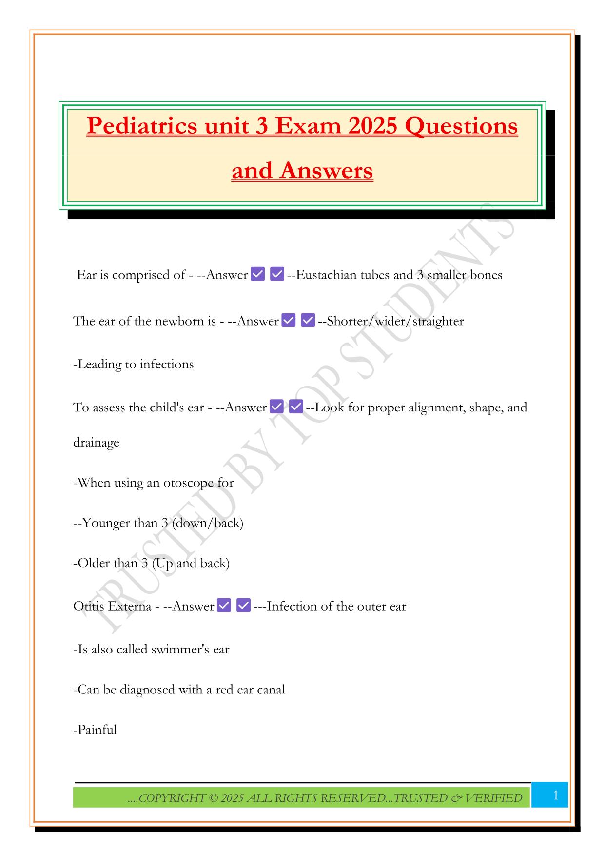 Pediatrics unit 3 Exam 2025 Questions and Answers