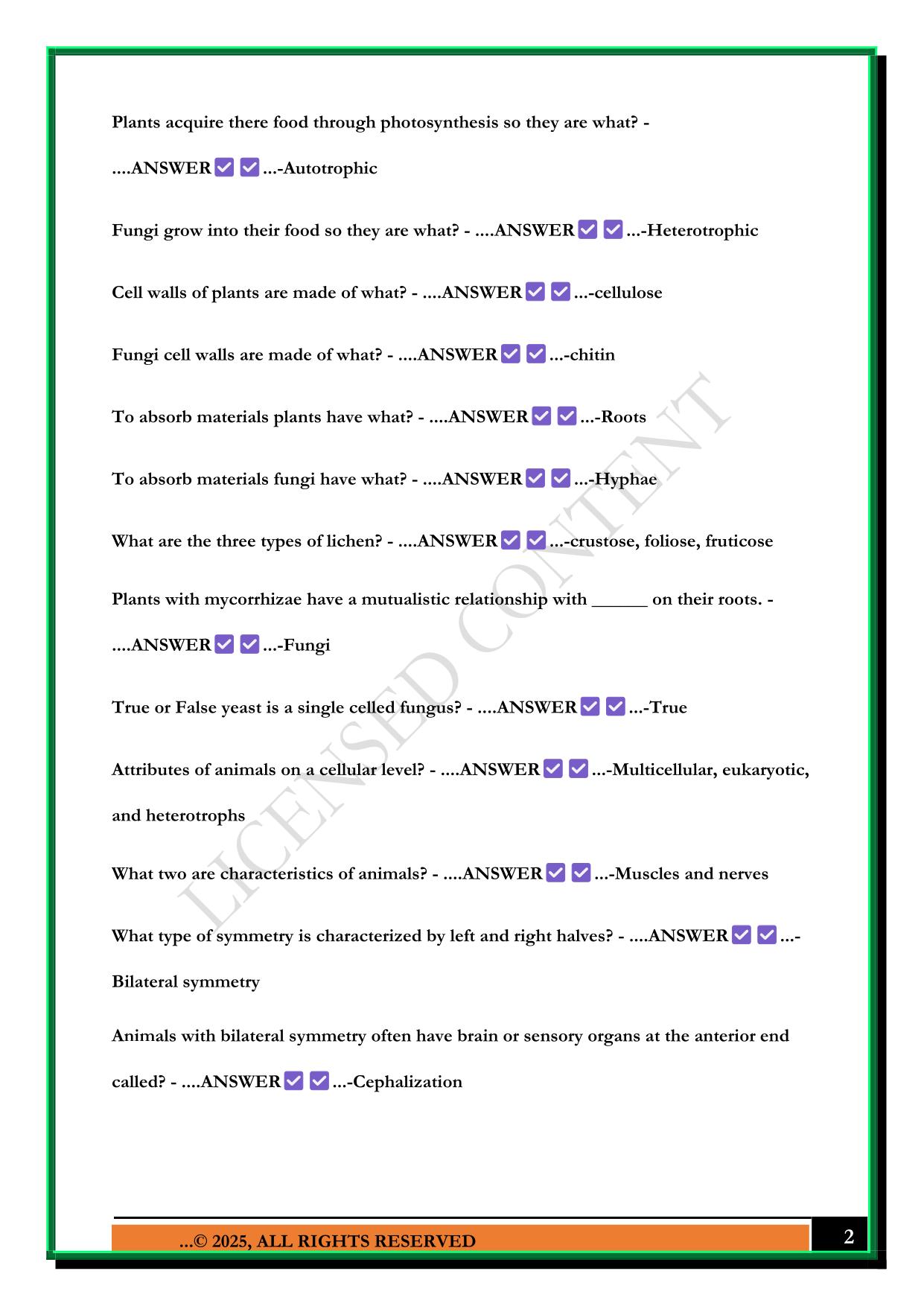 BIOLOGY 100 UNIT 4 2025 QUESTIONS AND ANSWERS