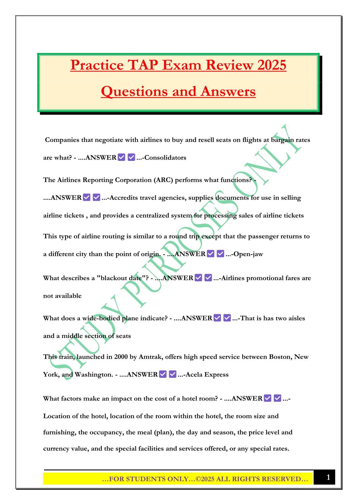 Practice TAP Exam Review 2025 Questions and Answers