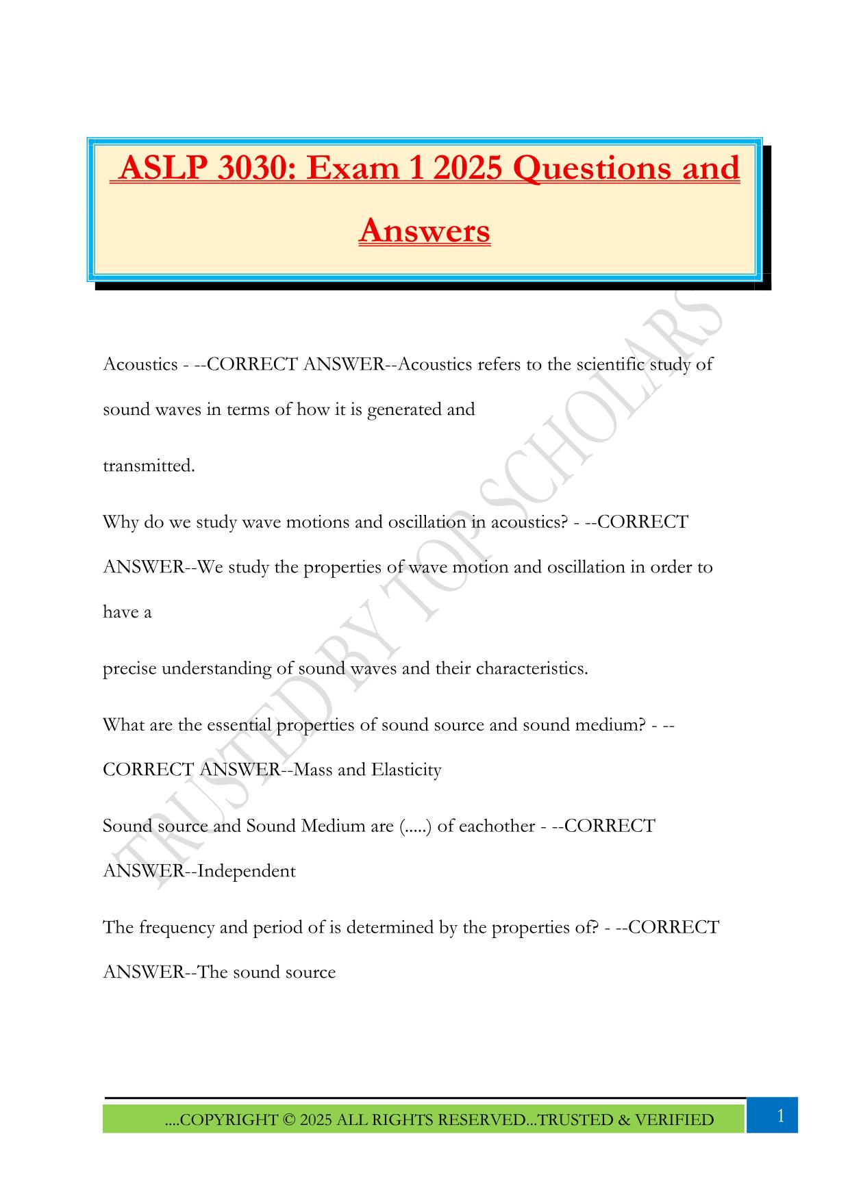 ASLP 3030: Exam 1 2025 Questions and Answers