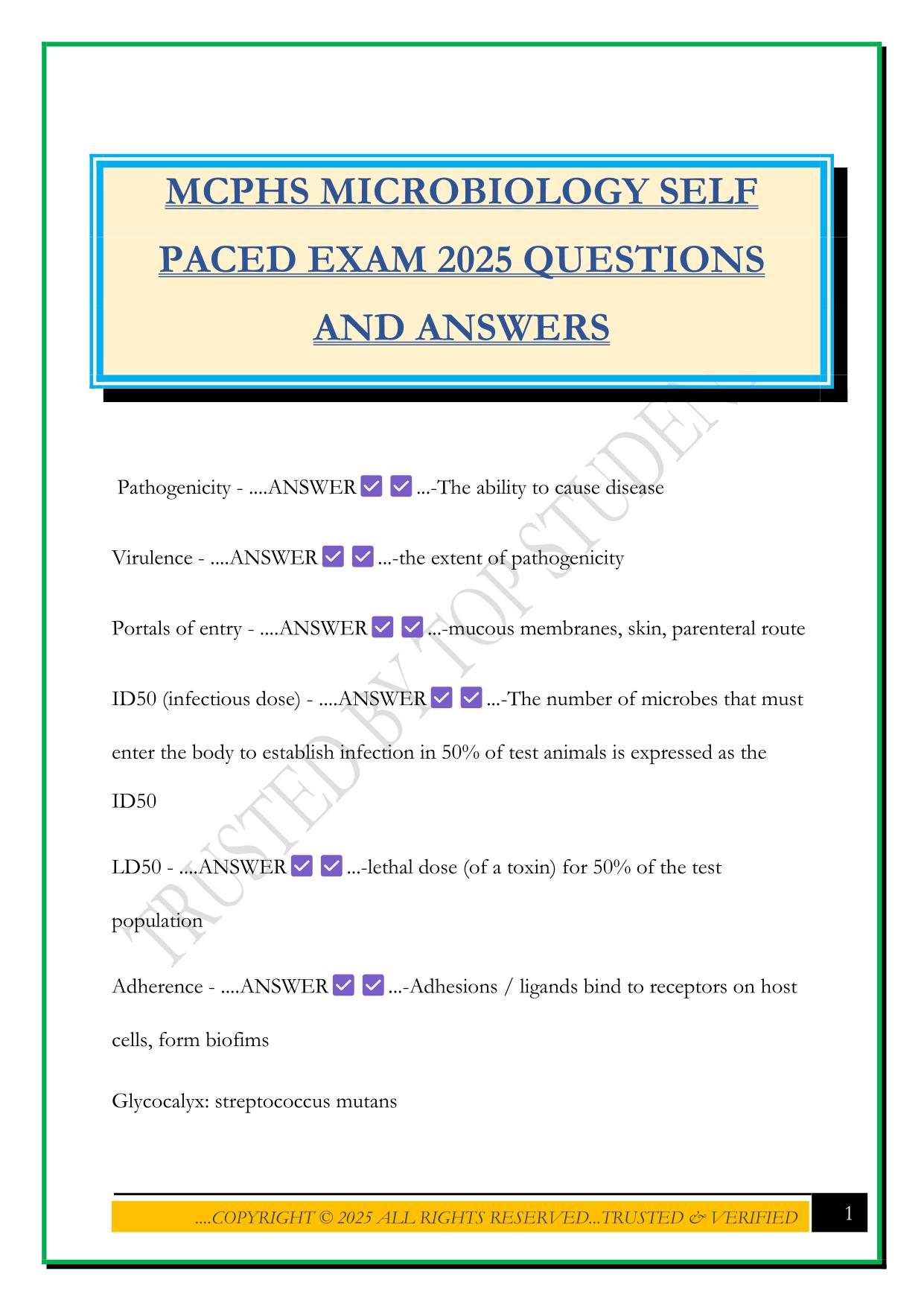 MCPHS MICROBIOLOGY SELF PACED EXAM 2025 QUESTIONS AND ANSWERS