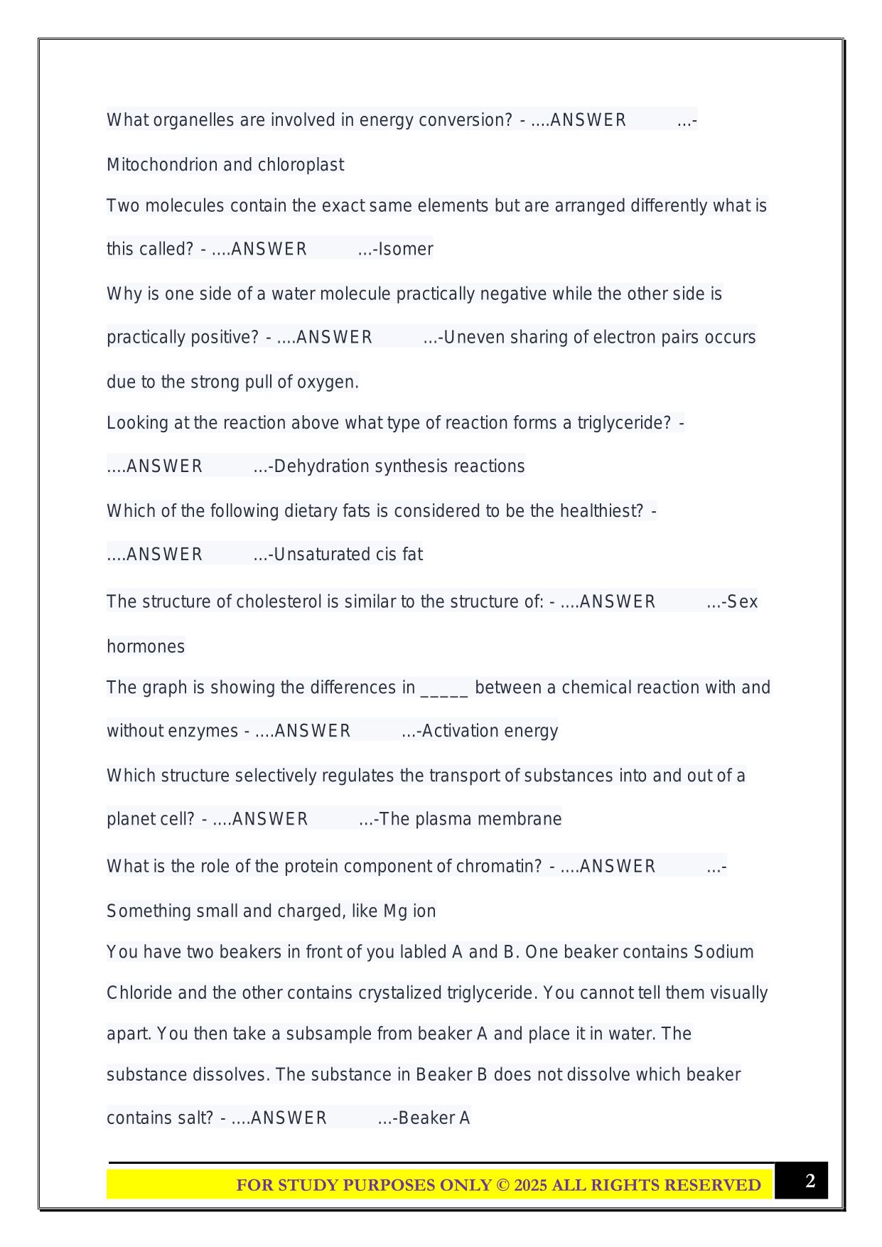 Biology 121 Final Exam 2025 Questions and Answers