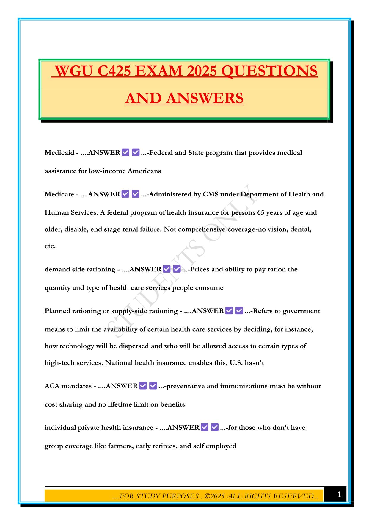 WGU C425 EXAM 2025 QUESTIONS AND ANSWERS