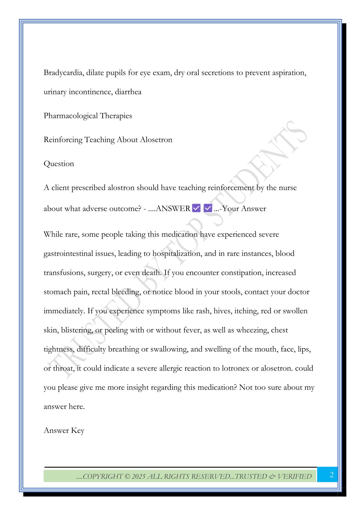 Post-Assessment Assignment Pharmacology Exam 2025 Questions and Answers